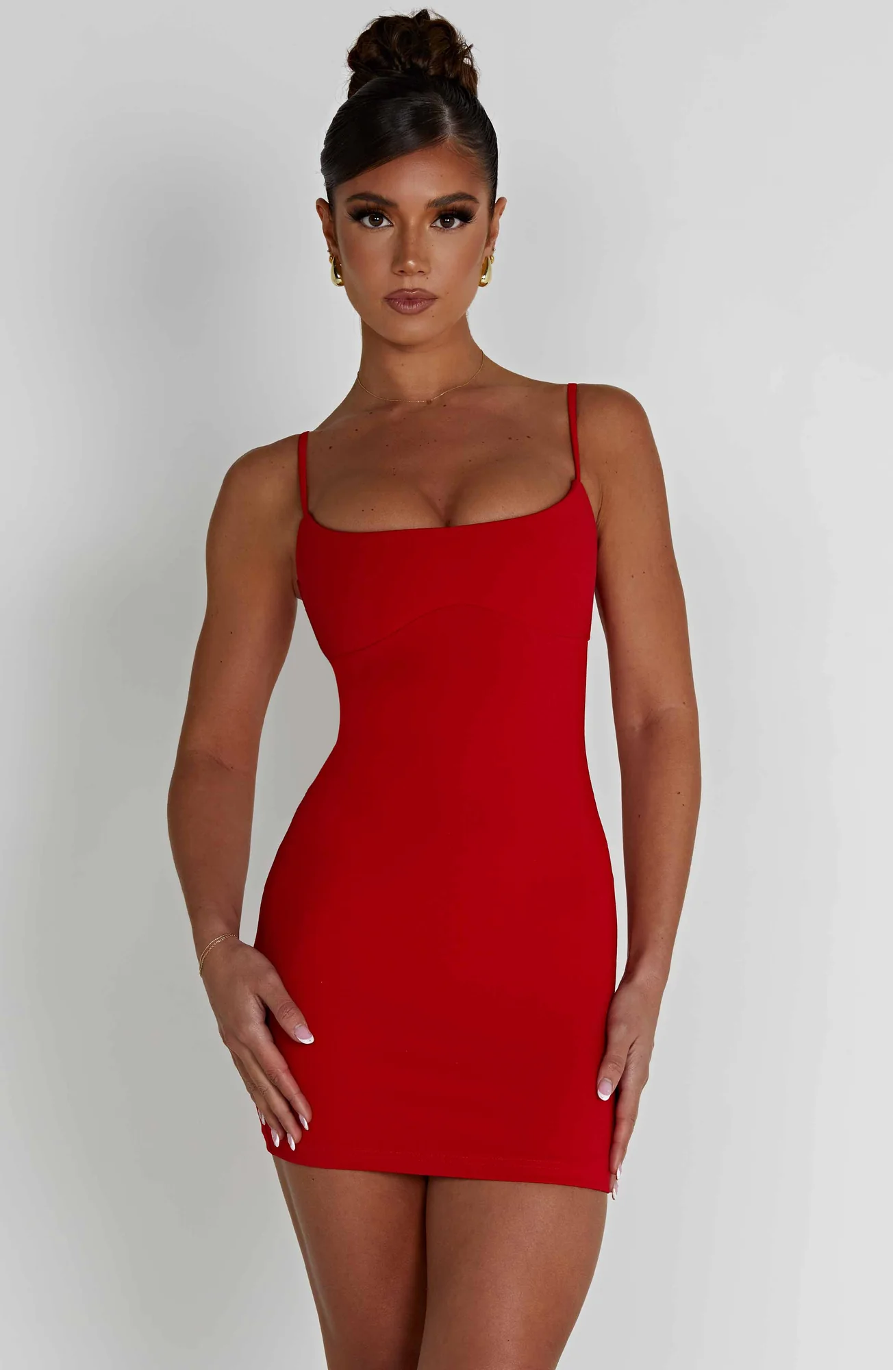 Red Stretch Crepe Mini Bodycon Dress
