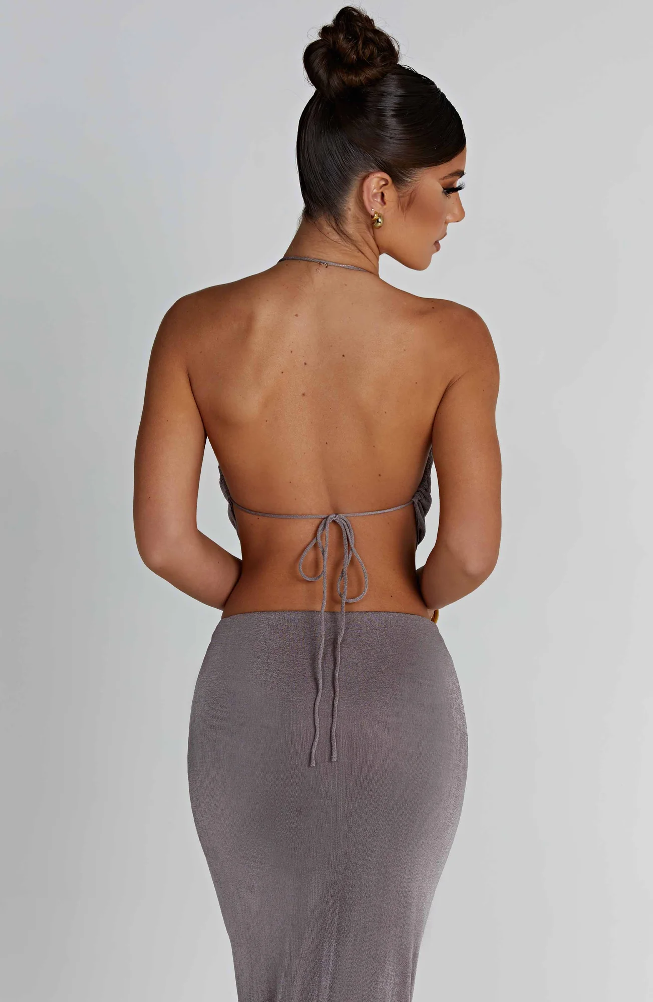 Charcoal Draped High Neck Backless Top | Premium Jersey Fabric