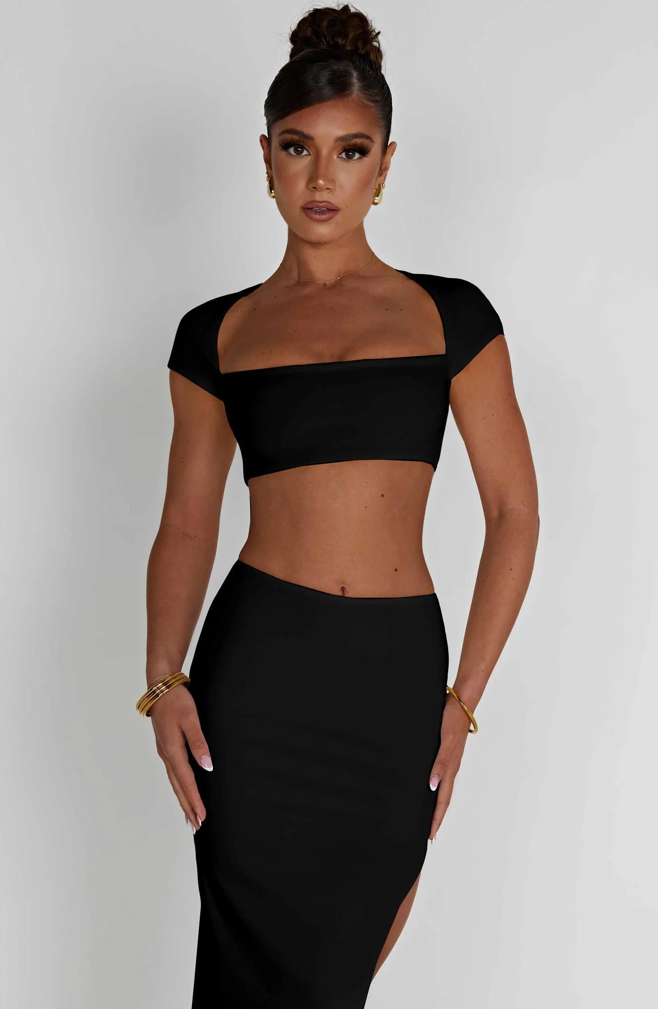 Black Square Neck Crop Top - Premium Stretch Jersey