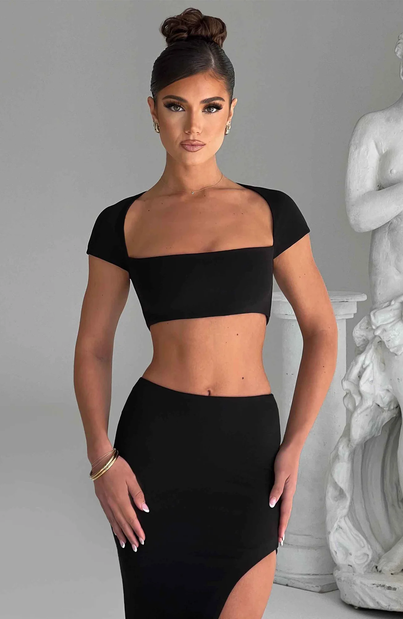 Black Square Neck Crop Top - Premium Stretch Jersey