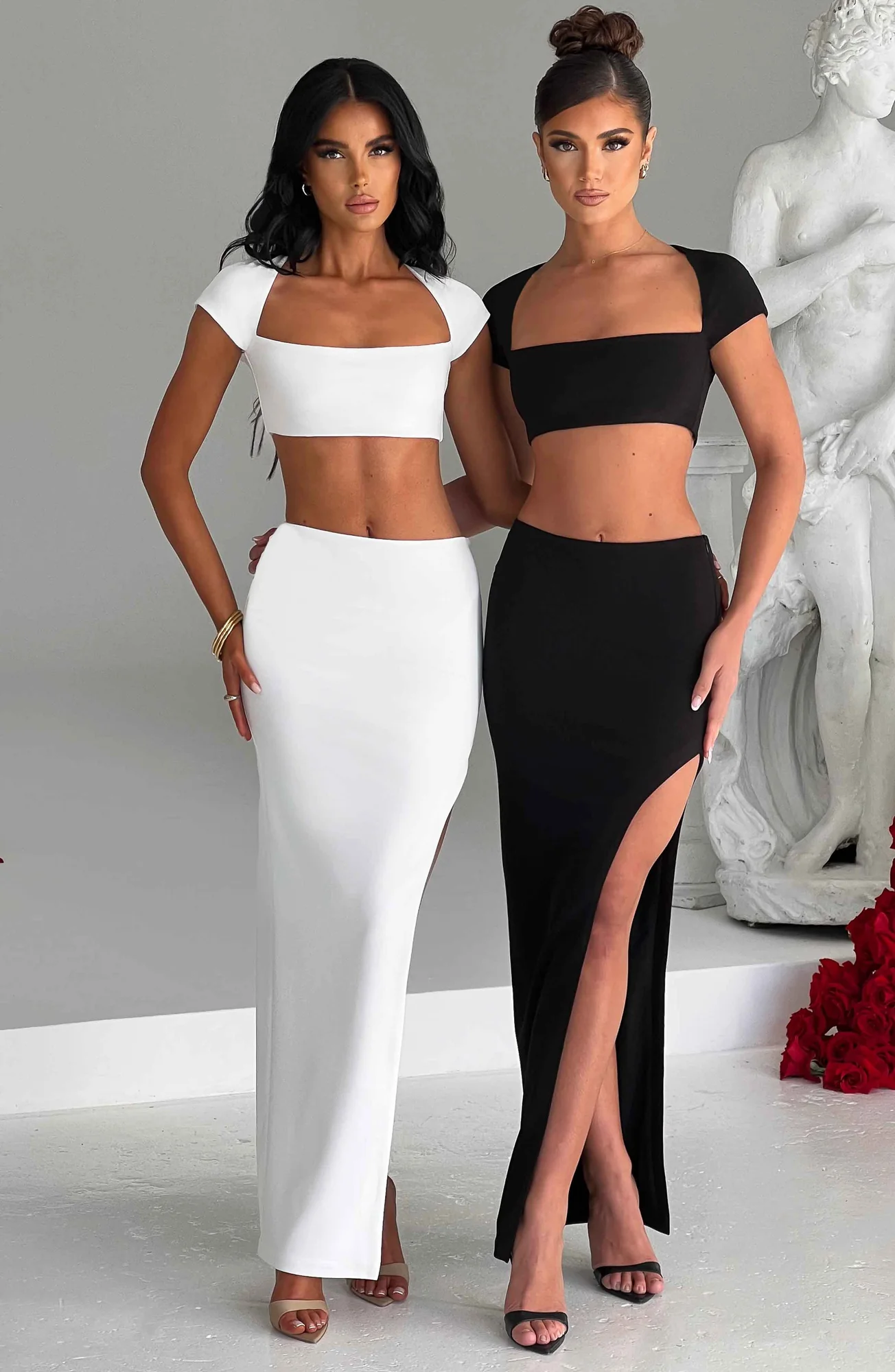 Black Square Neck Crop Top - Premium Stretch Jersey