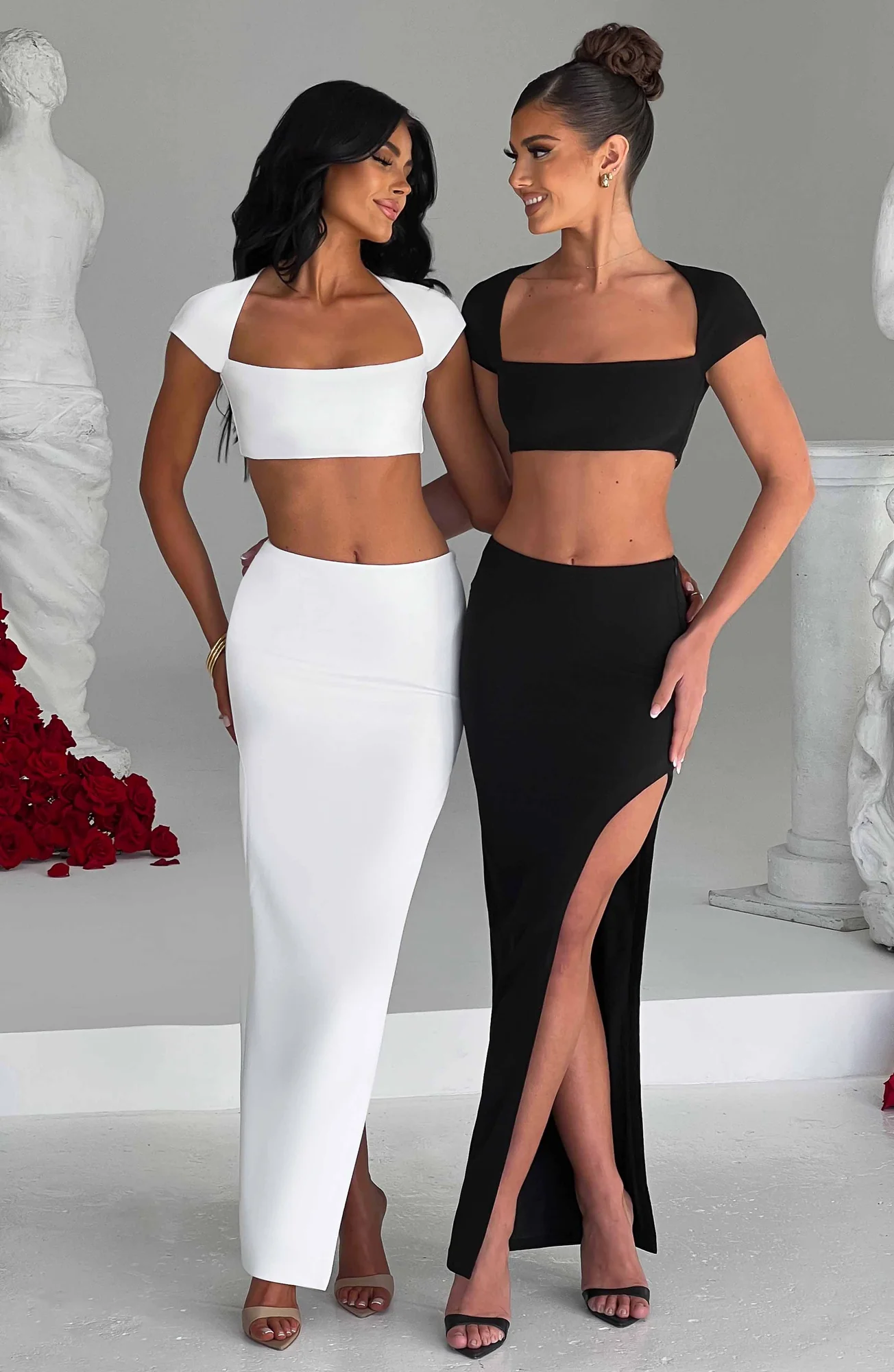 Black Square Neck Crop Top - Premium Stretch Jersey