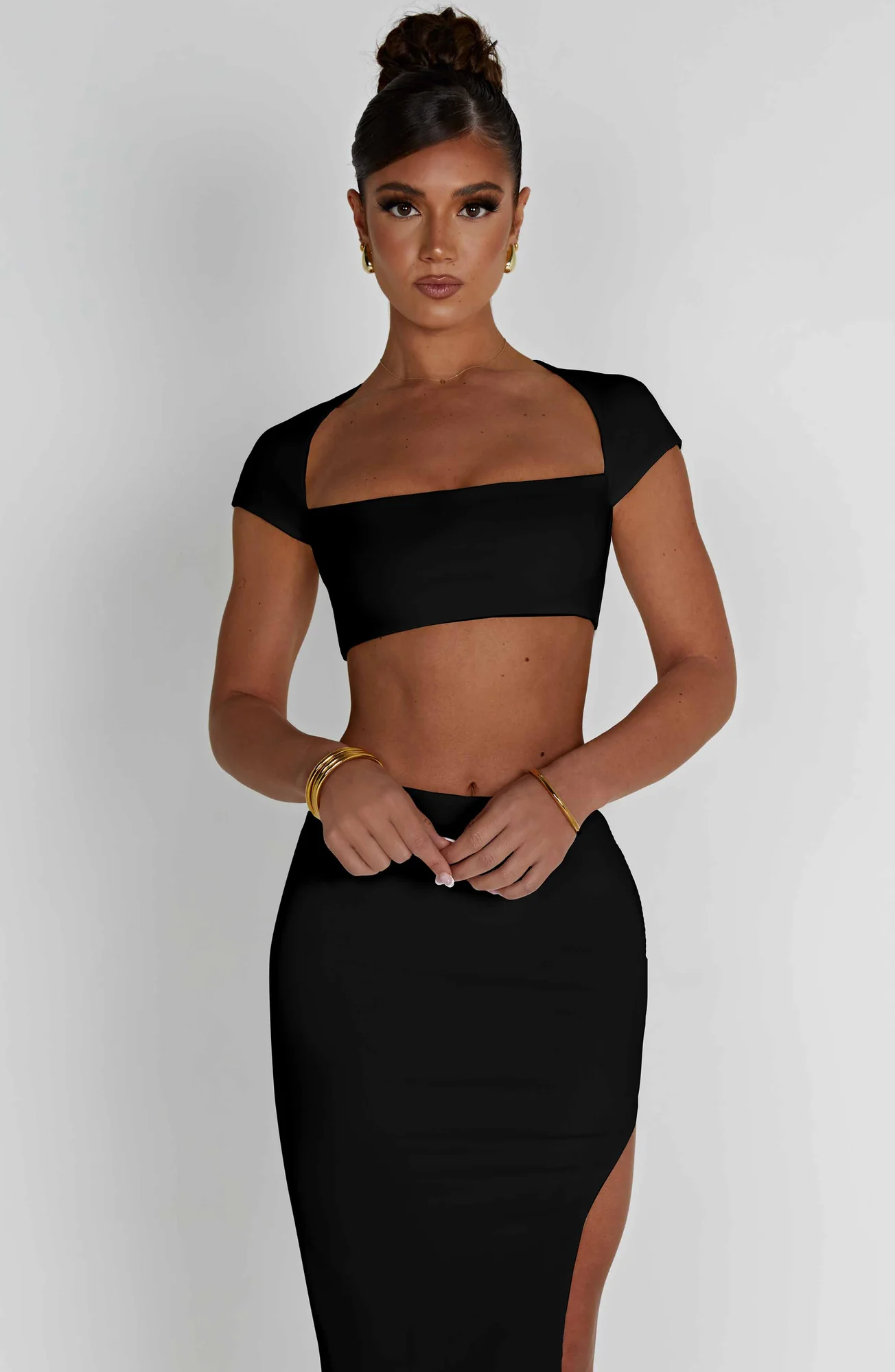 Black Square Neck Crop Top - Premium Stretch Jersey