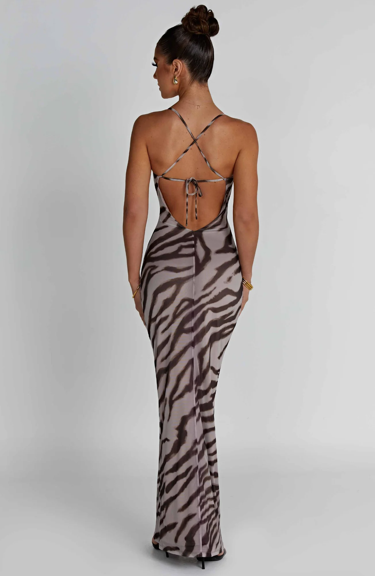 Zebra Print Maxi Dress in Premium Mesh Fabric - Flattering Cut
