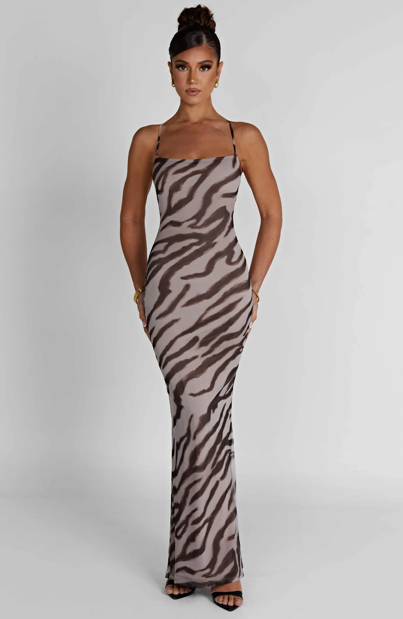 Zebra Print Maxi Dress in Premium Mesh Fabric - Flattering Cut