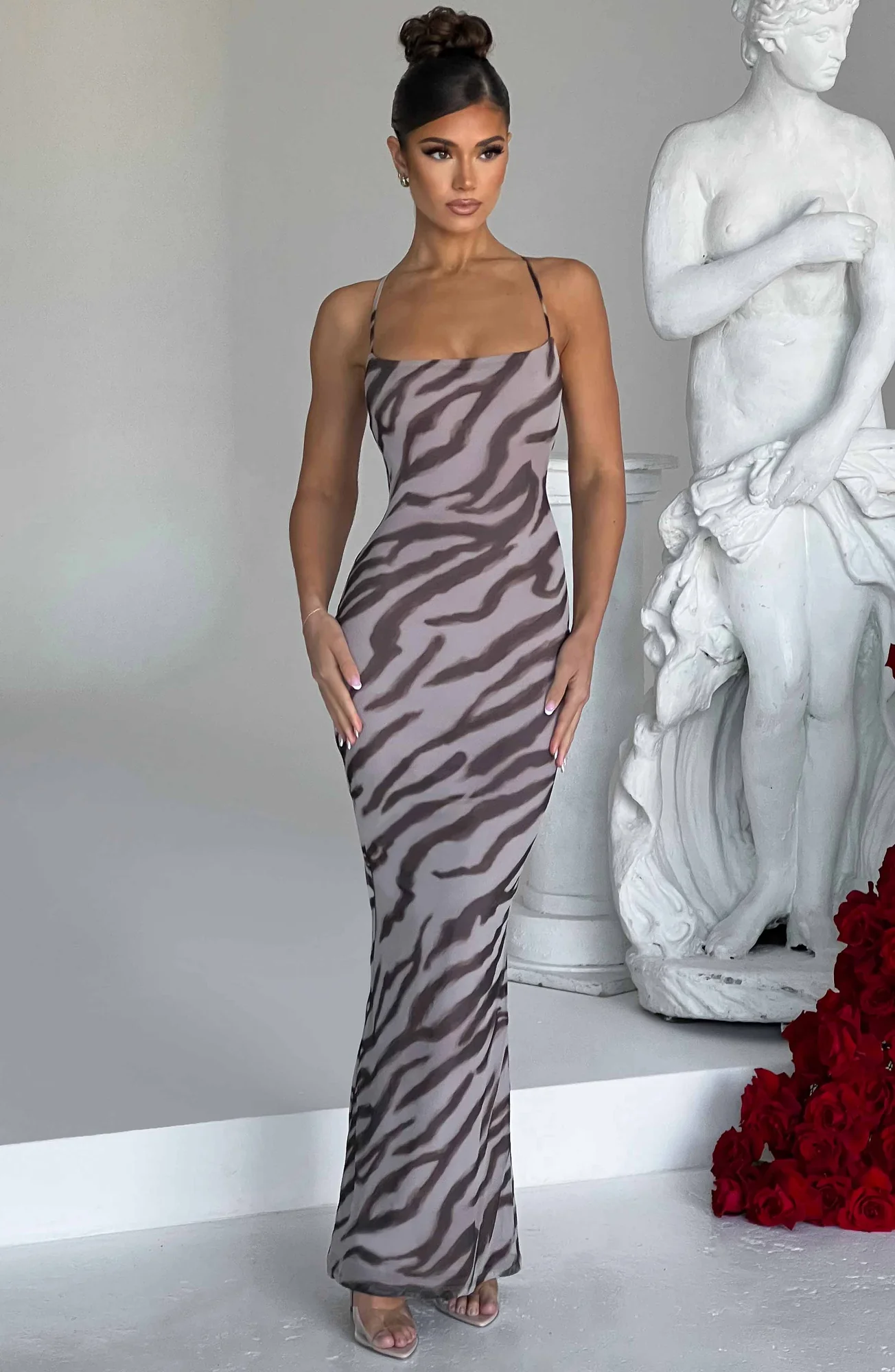 Zebra Print Maxi Dress in Premium Mesh Fabric - Flattering Cut