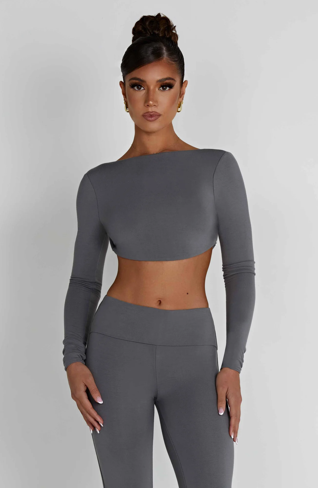 Charcoal Modal Crop Top - Sahra Neck Design