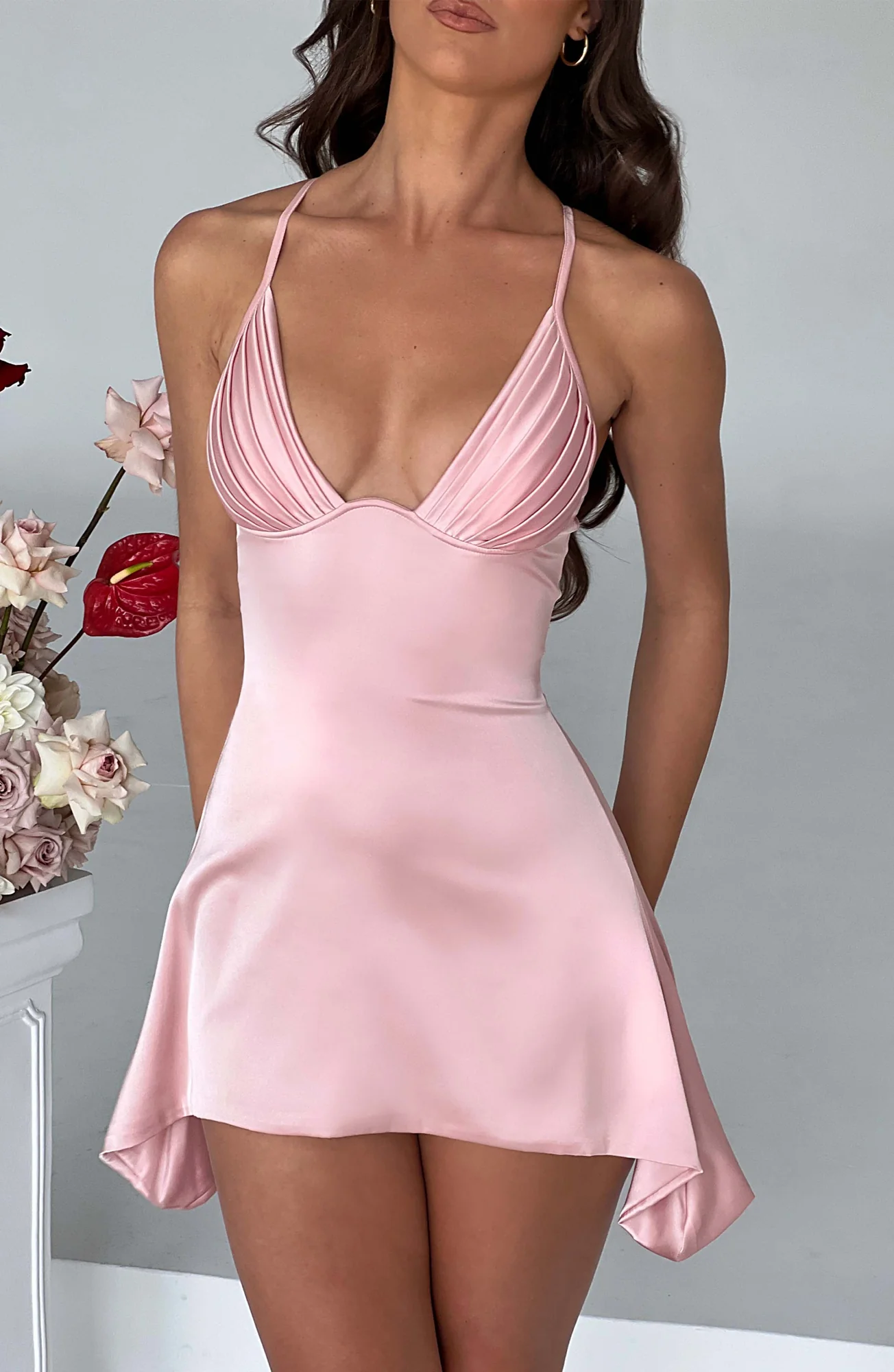 Blush Ruffle Satin Mini Dress for Parties