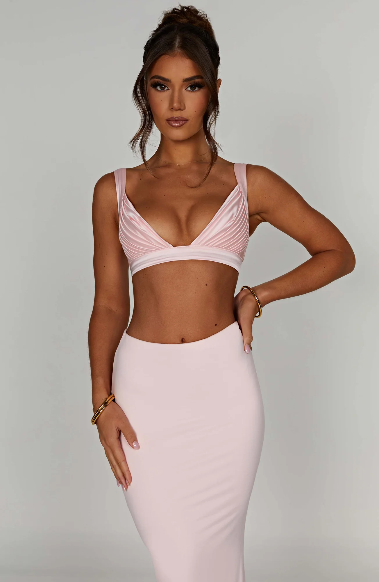 Luxury Satin Bralet Top - Blush Plunge Neckline