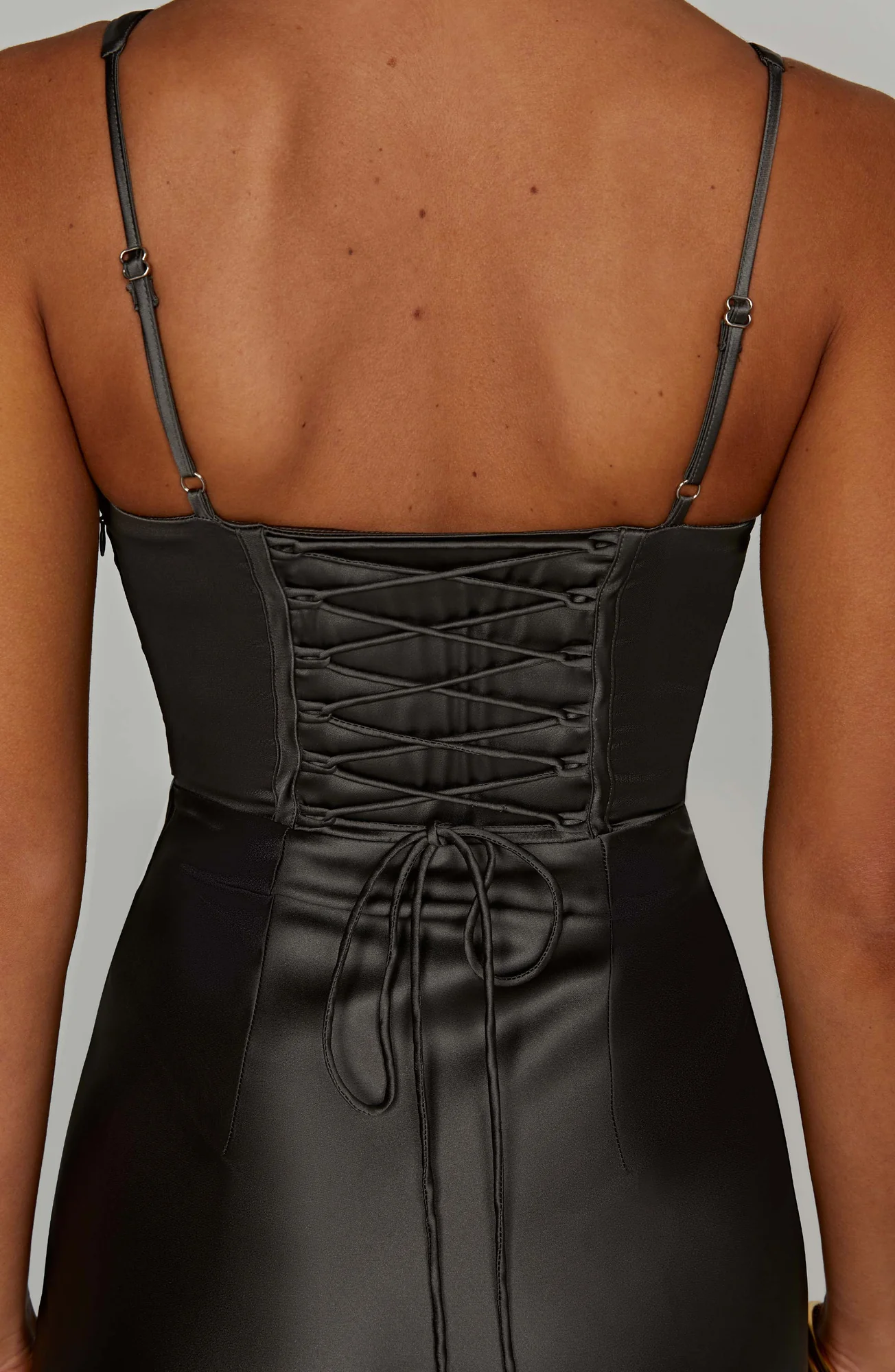 Charcoal Satin Corset Maxi Dress - Elegant Formal Evening Wear