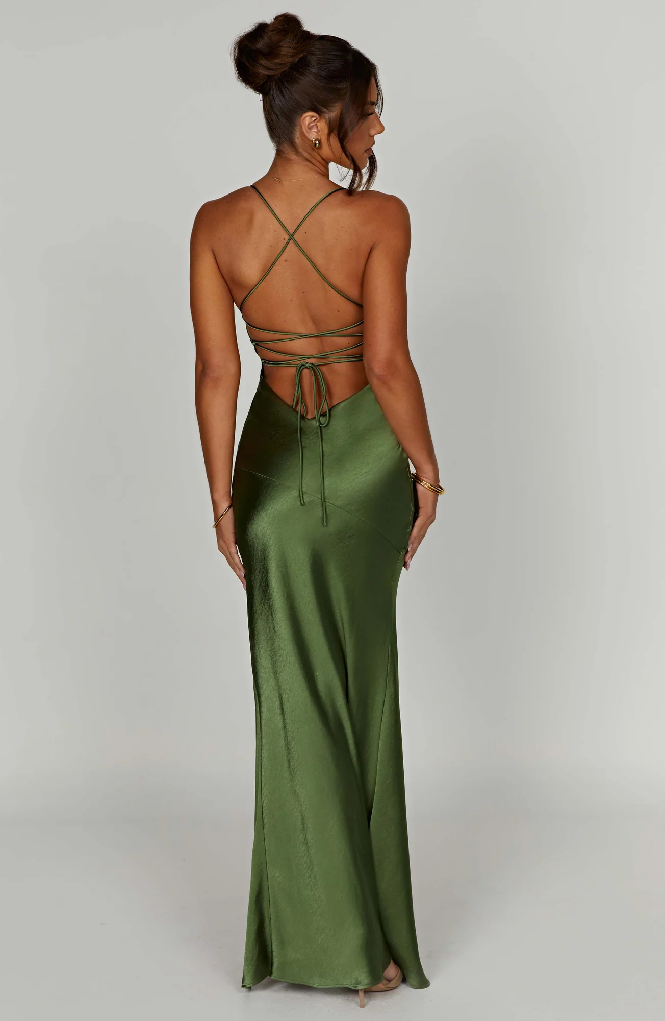 Emerald Silky Satin Maxi Dress with Thigh High Split