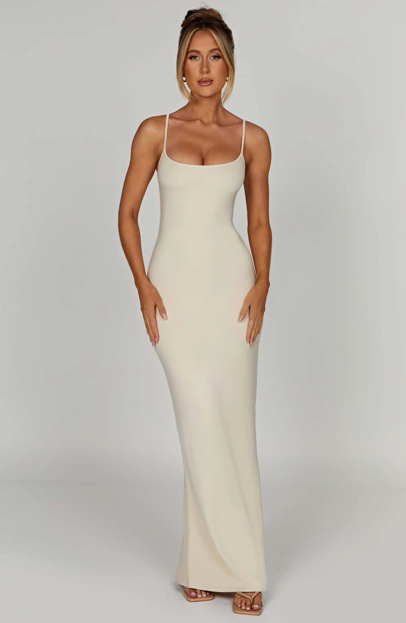 Cream Flattering Maxi Dress with Scoop Neck - Luxe Modal Fabric