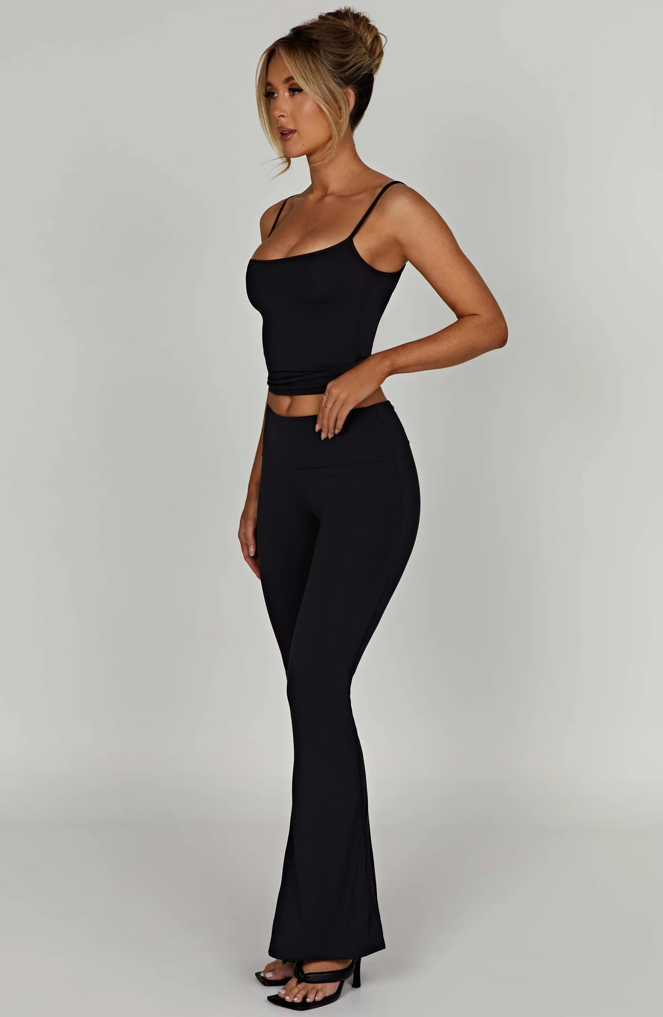 Black Fold Over Waistband Modal Yoga Pants for Women
