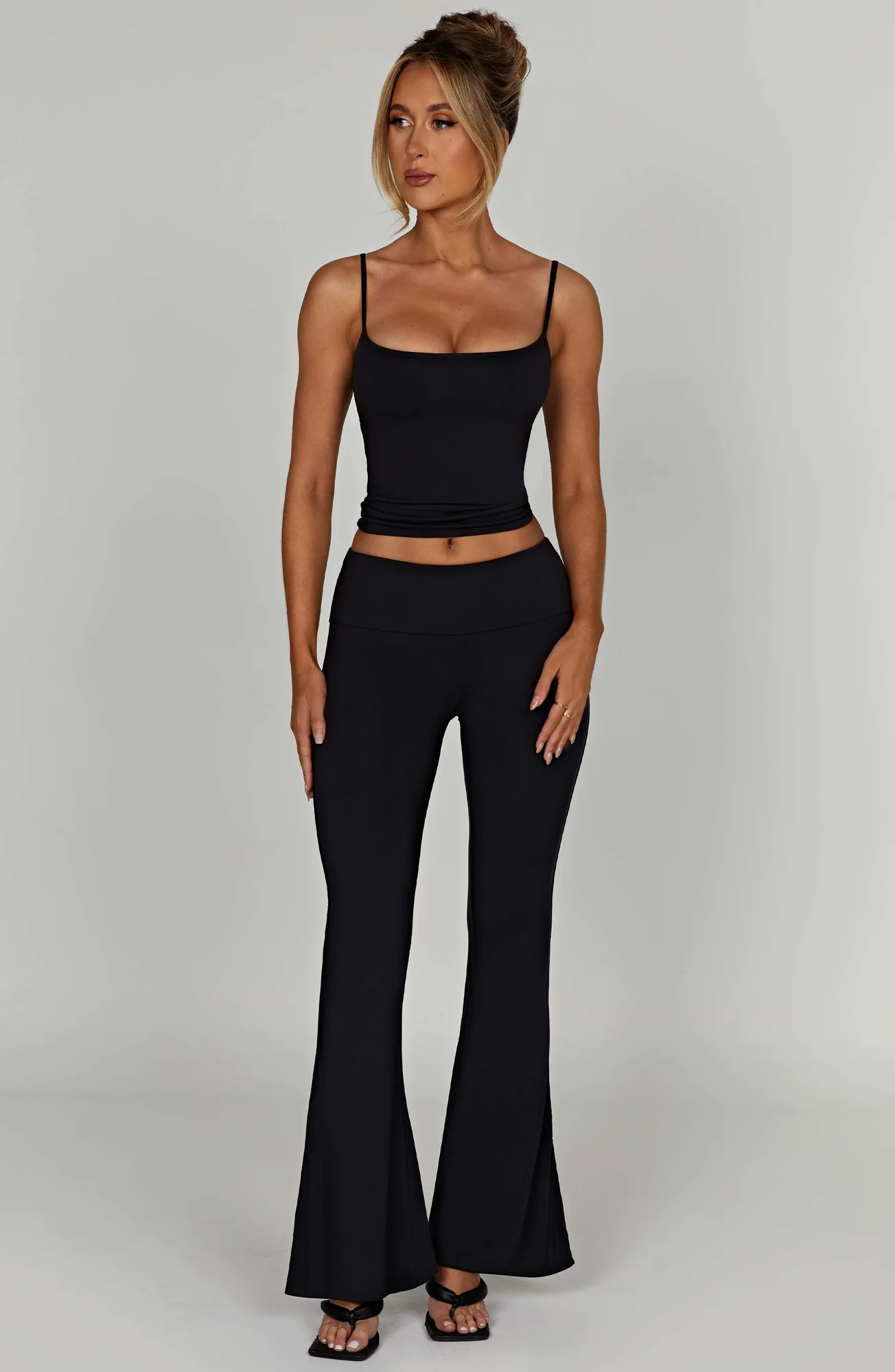 Black Fold Over Waistband Modal Yoga Pants for Women