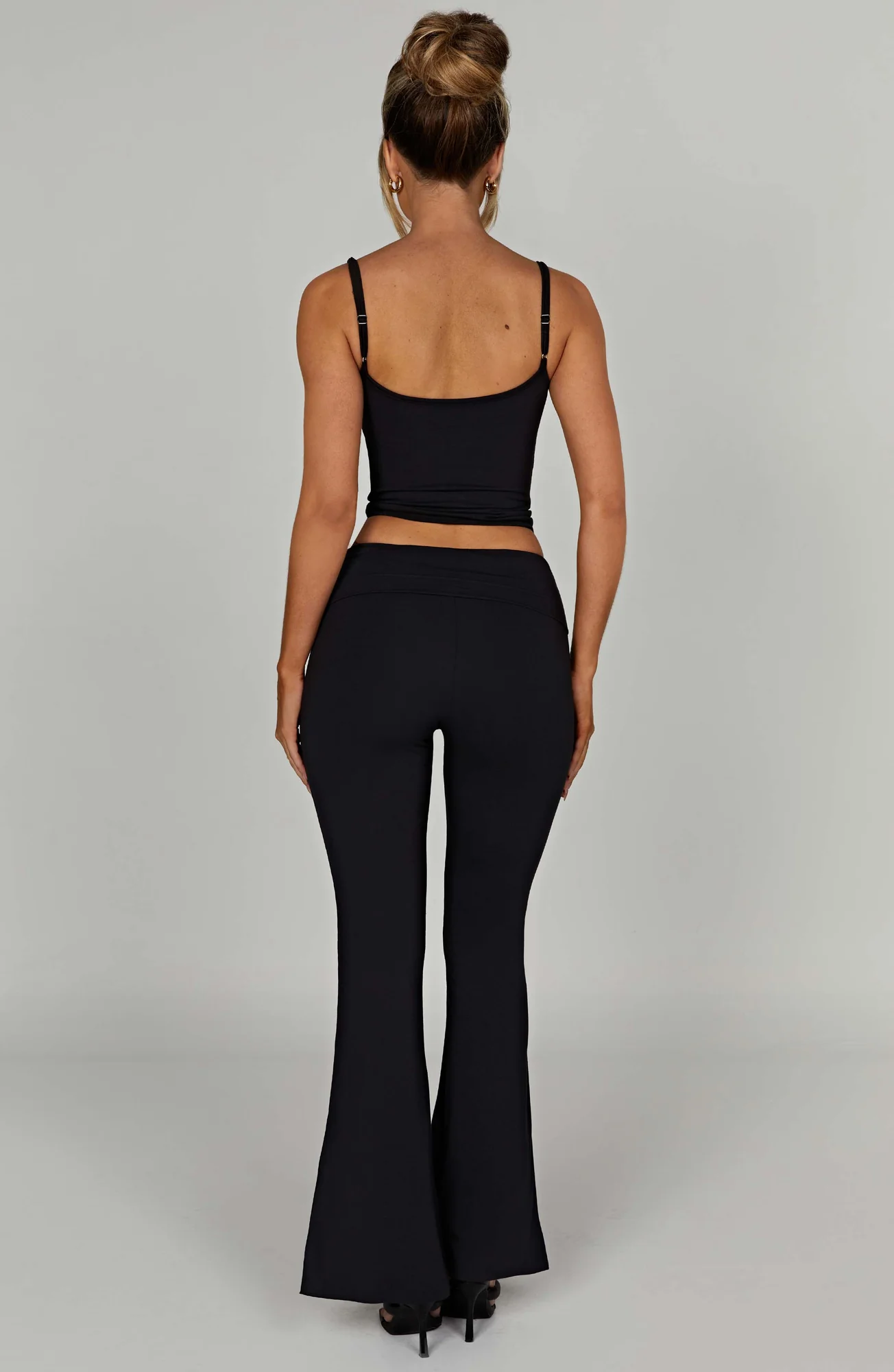 Black Fold Over Waistband Modal Yoga Pants for Women