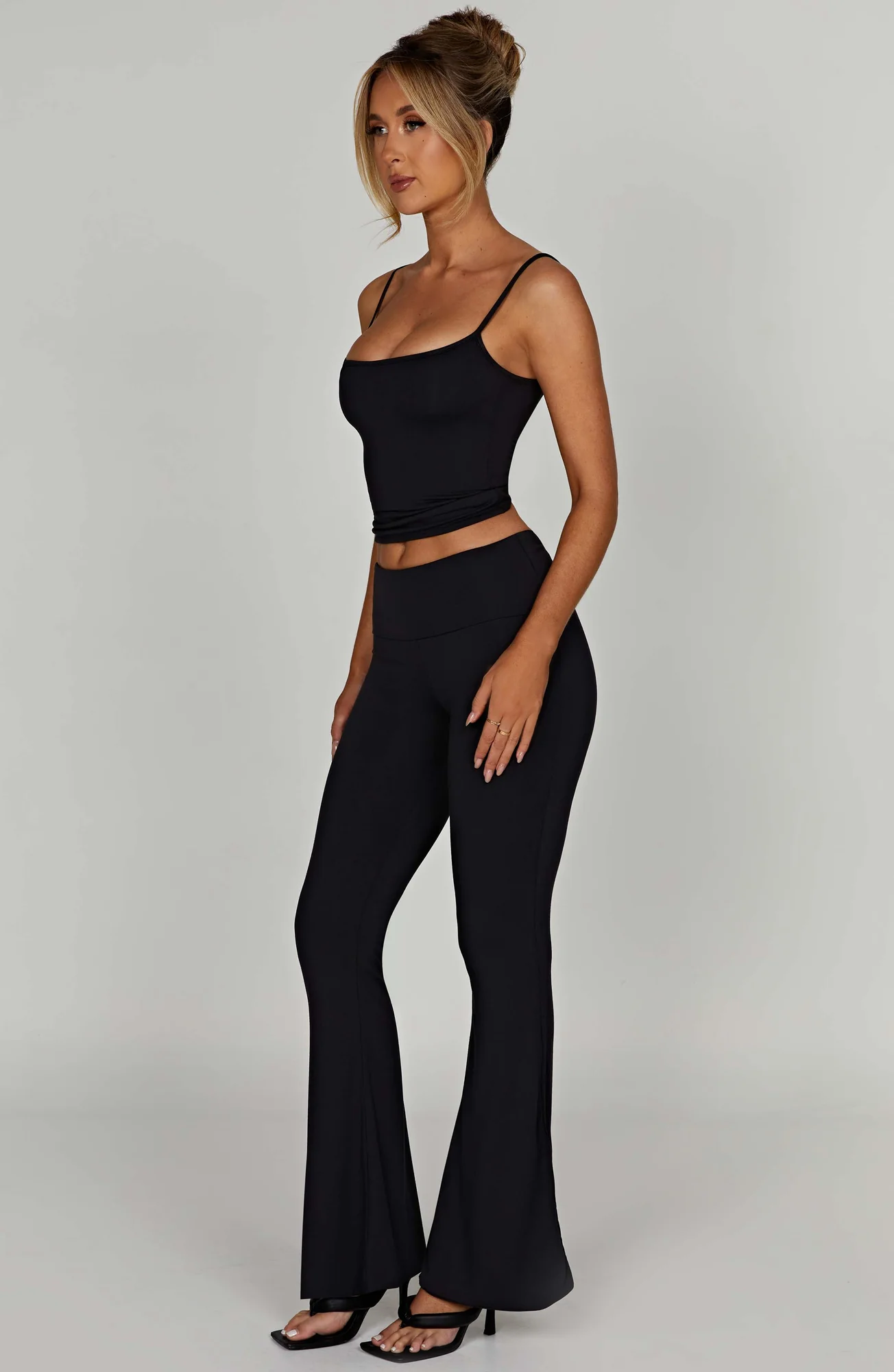 Black Fold Over Waistband Modal Yoga Pants for Women