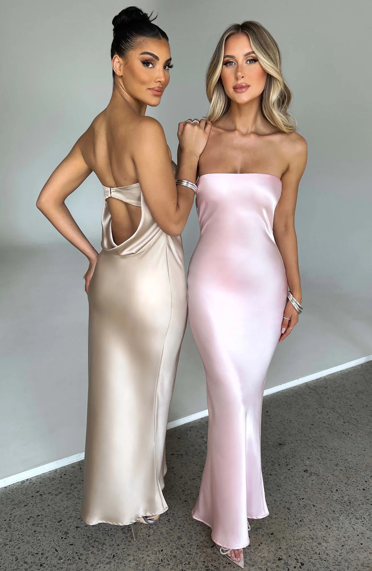 Blush Satin Maxi Dress with Cowl Back