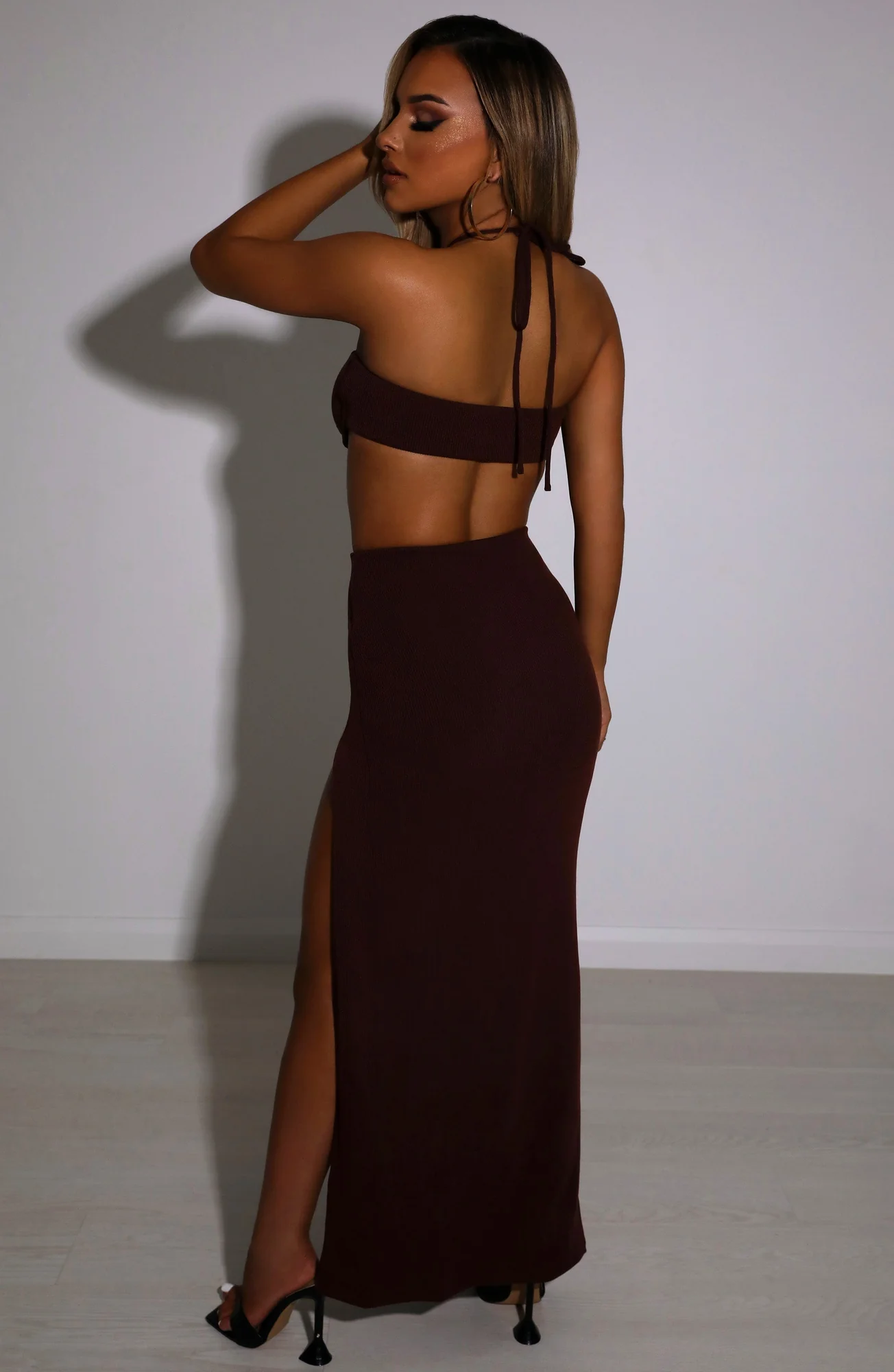 Chocolate Double Layered Maxi Skirt - Ribbed Fabric