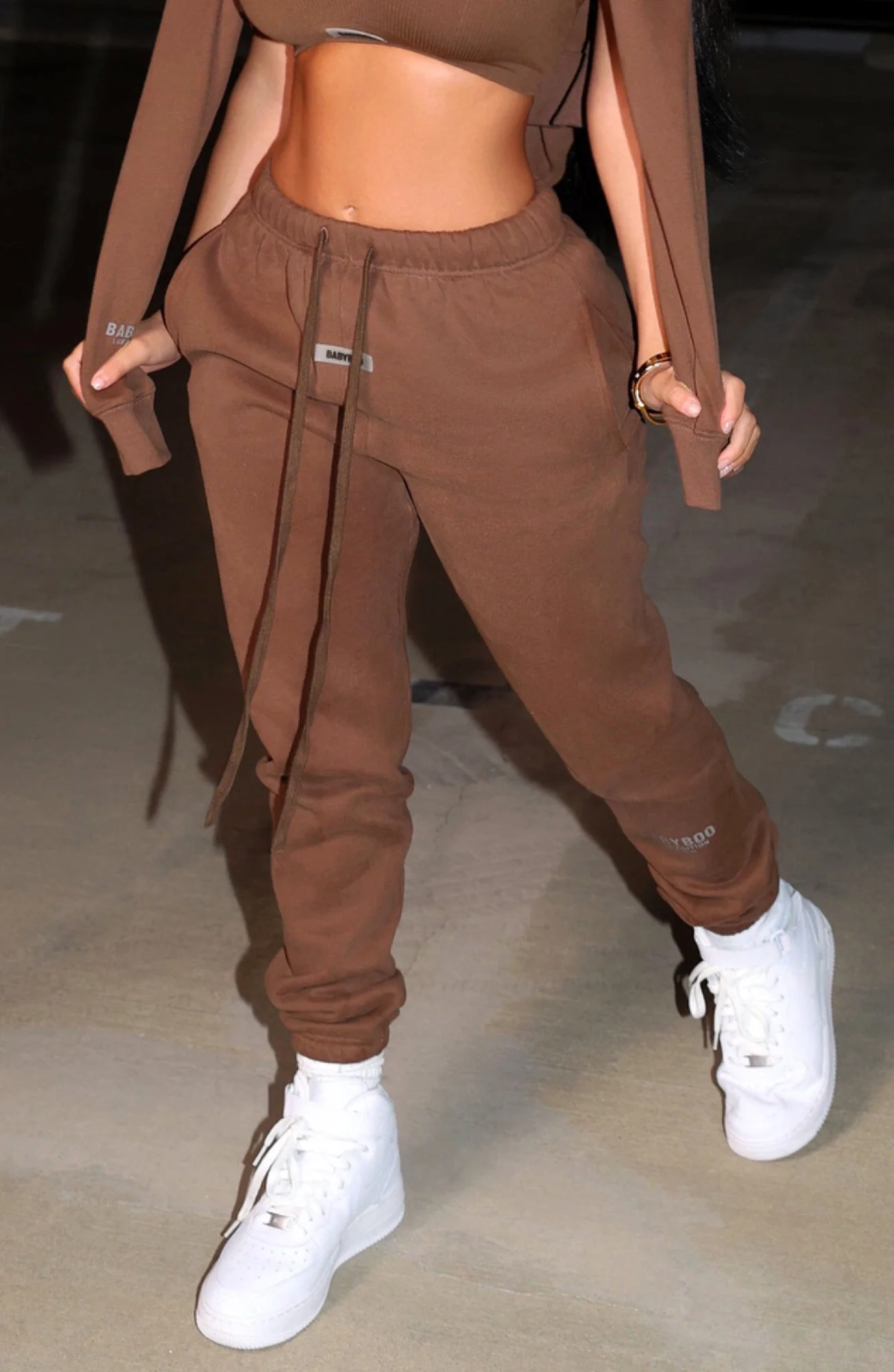 Chocolate Cotton Fleece Trackpants - Elasticated Waist & Cuffs