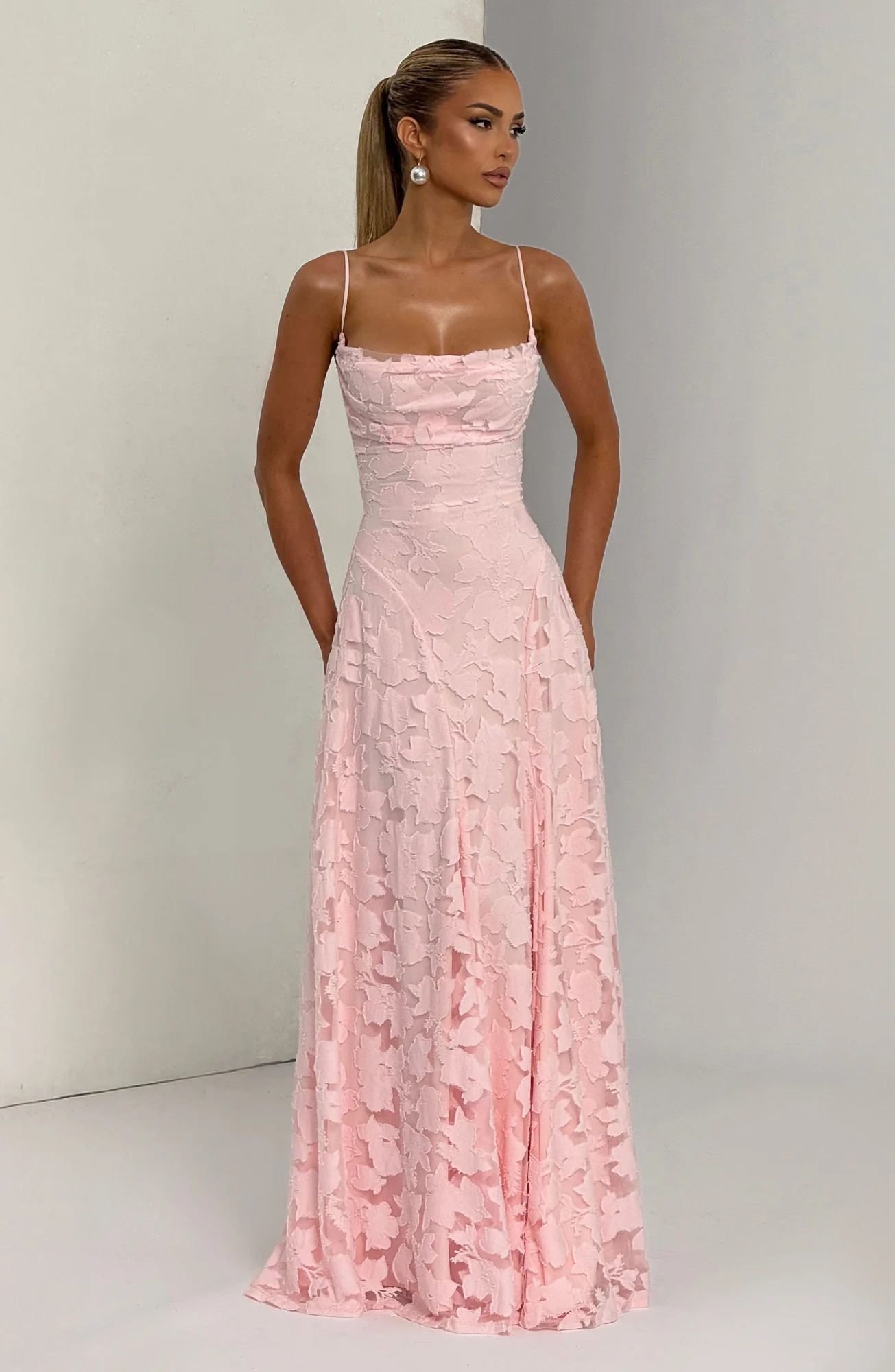 Blush Floral Burnout Maxi Dress - Graceful & Elegant