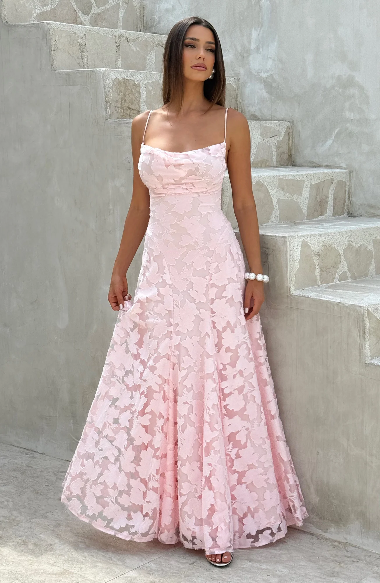 Blush Floral Burnout Maxi Dress - Graceful & Elegant