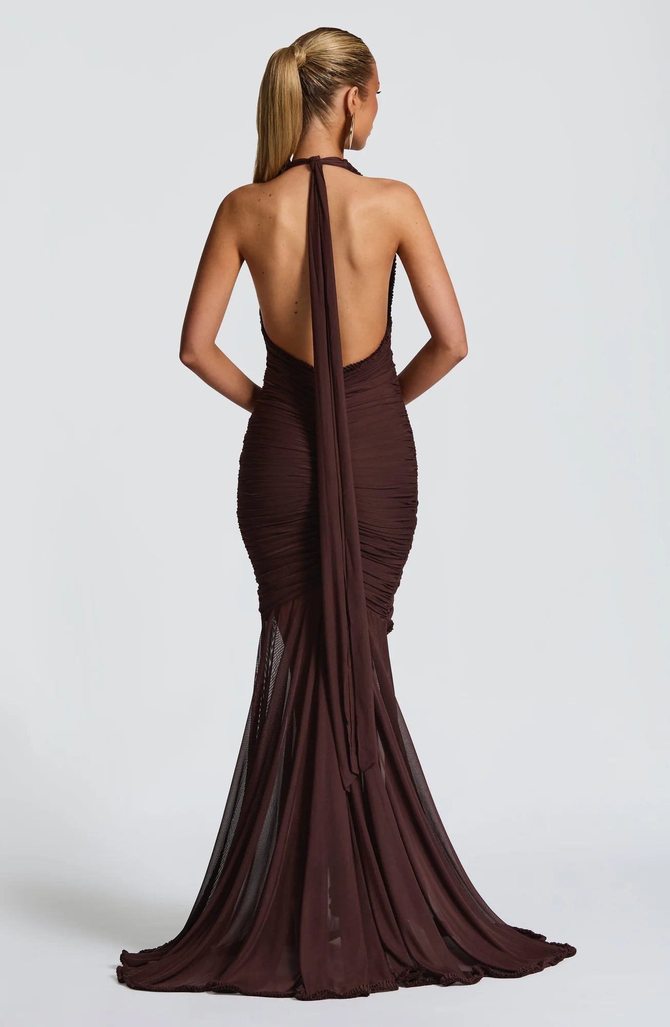 Plum Brown Maxi Dress with Deep Plunge Neckline