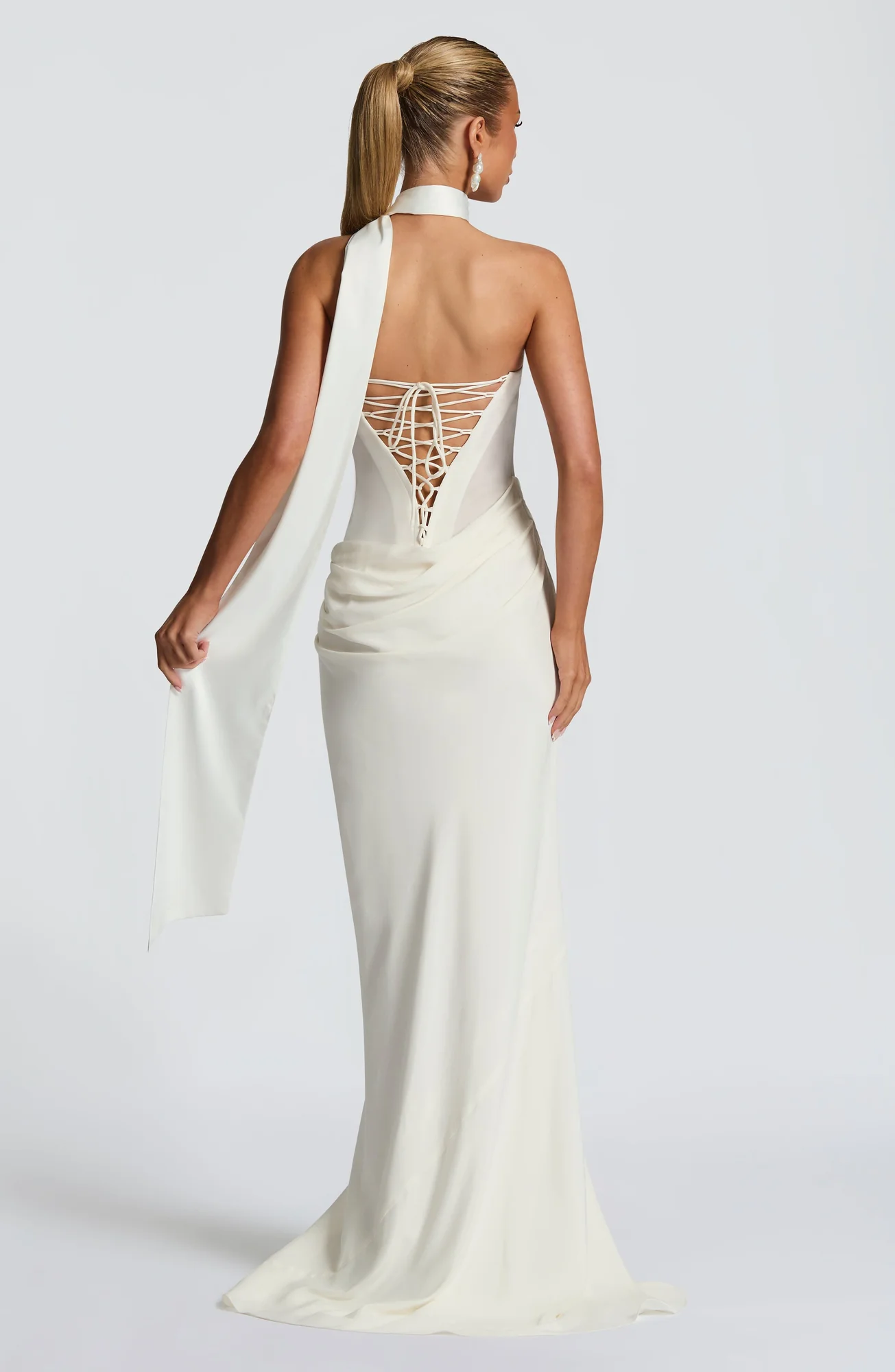 Ivory Strapless Cowl Neck Maxi Dress - Elegant Asymmetric Silhouette
