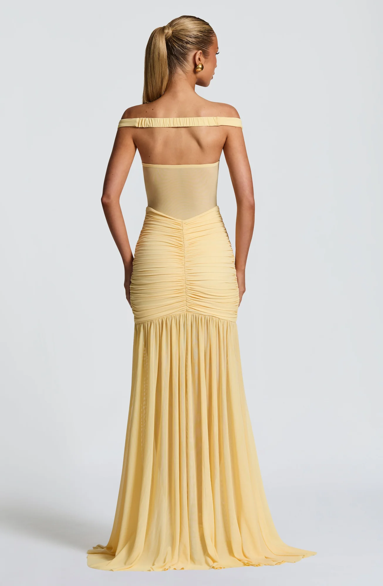 Lemon Mesh Bardot Maxi Dress