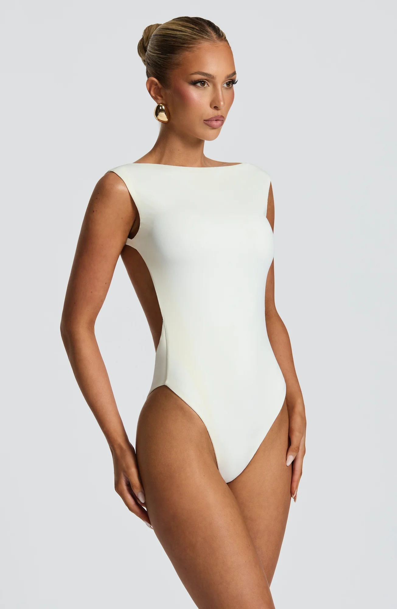 White Slinky Jersey Bodysuit for Women - Tori Style