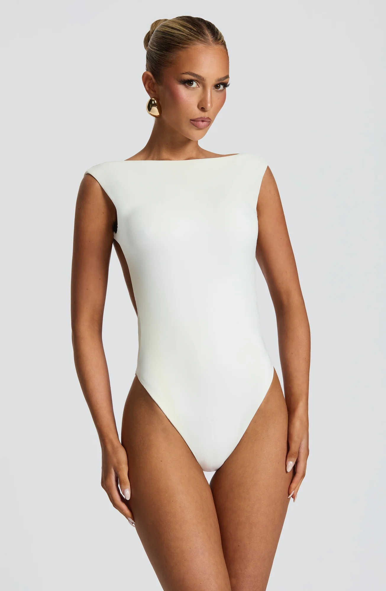 White Slinky Jersey Bodysuit for Women - Tori Style
