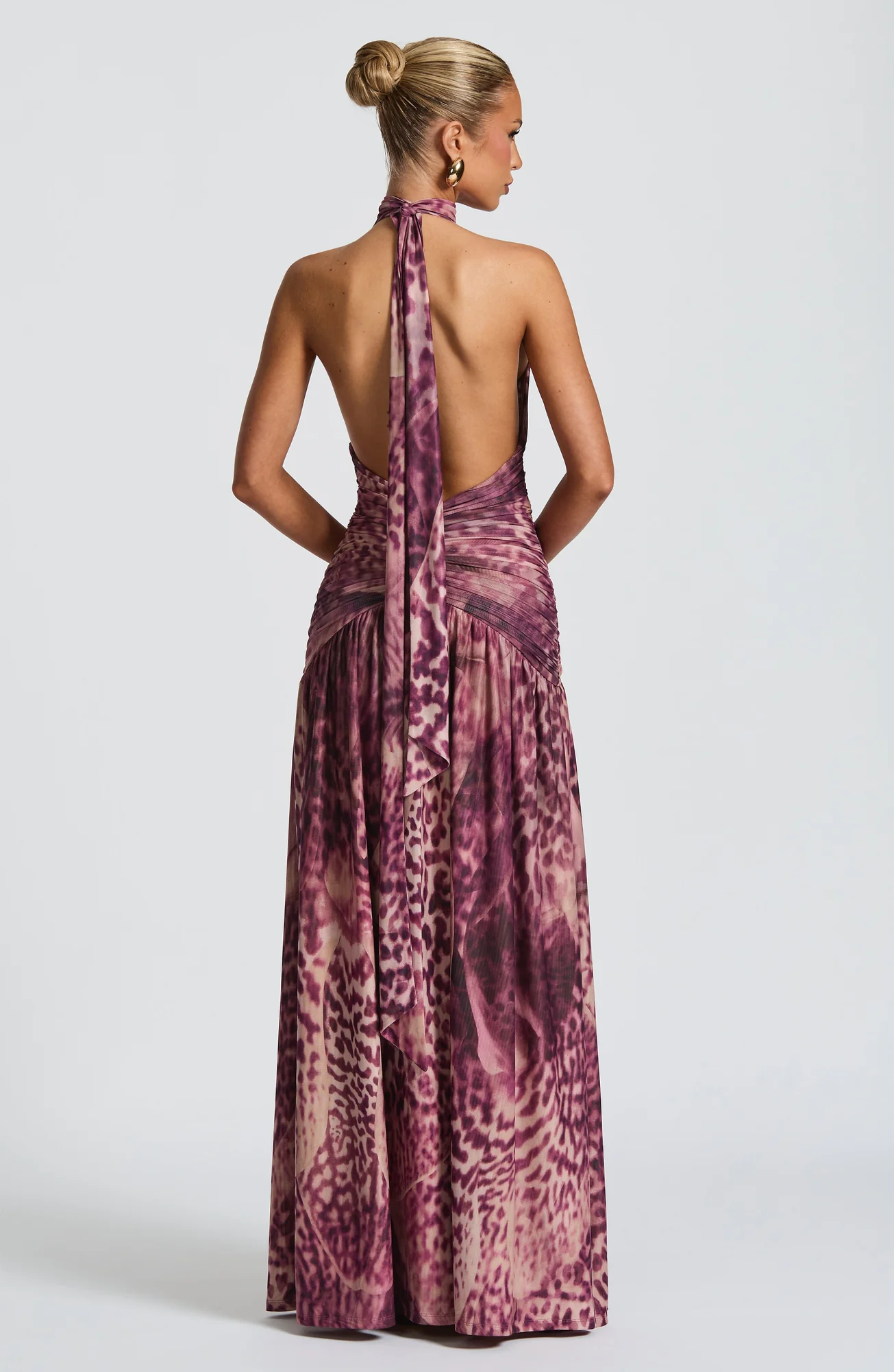 Elegant Magenta Orchid Print Maxi Dress