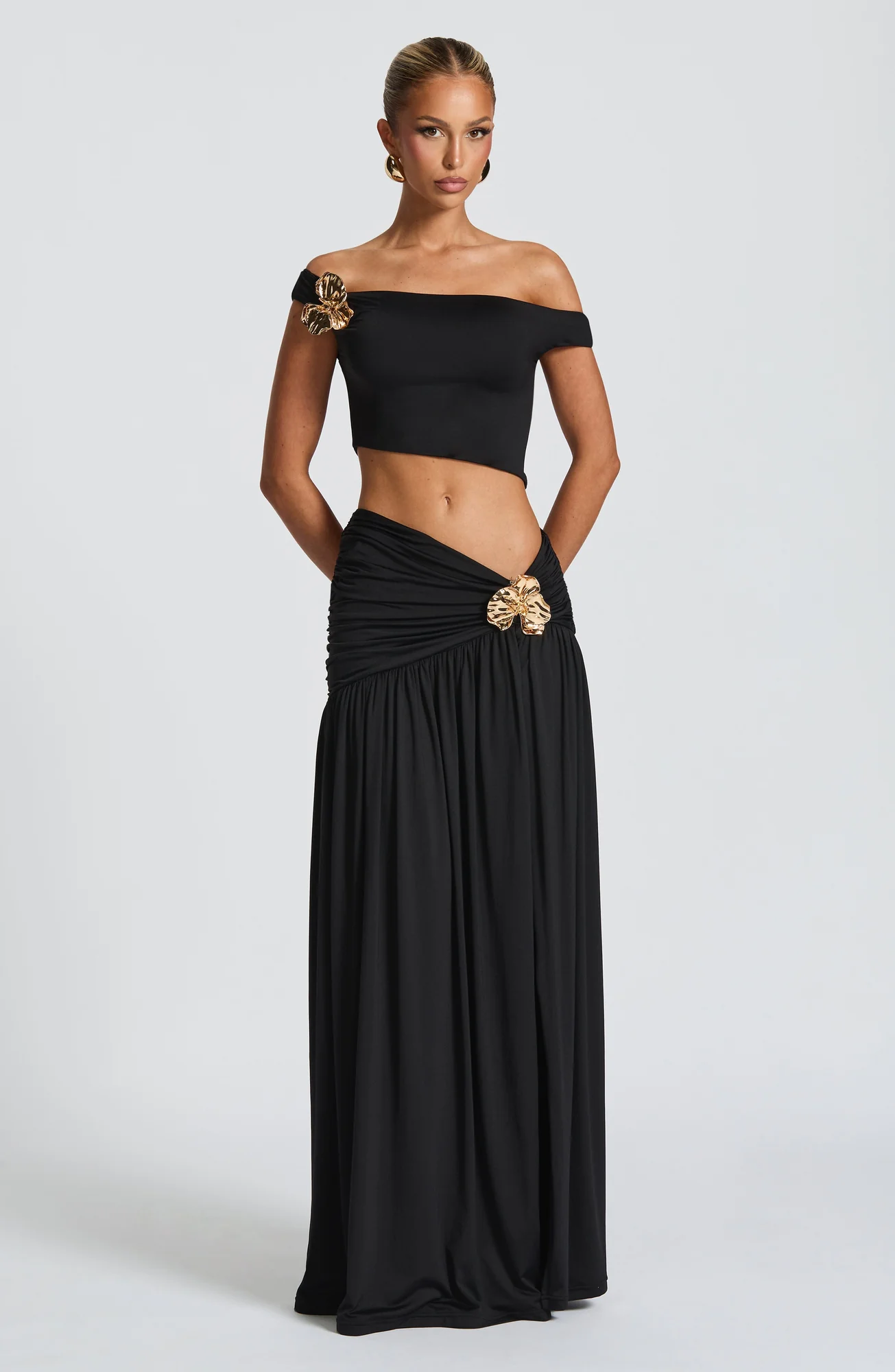 Slinky Black Maxi Skirt with Thigh-High Split