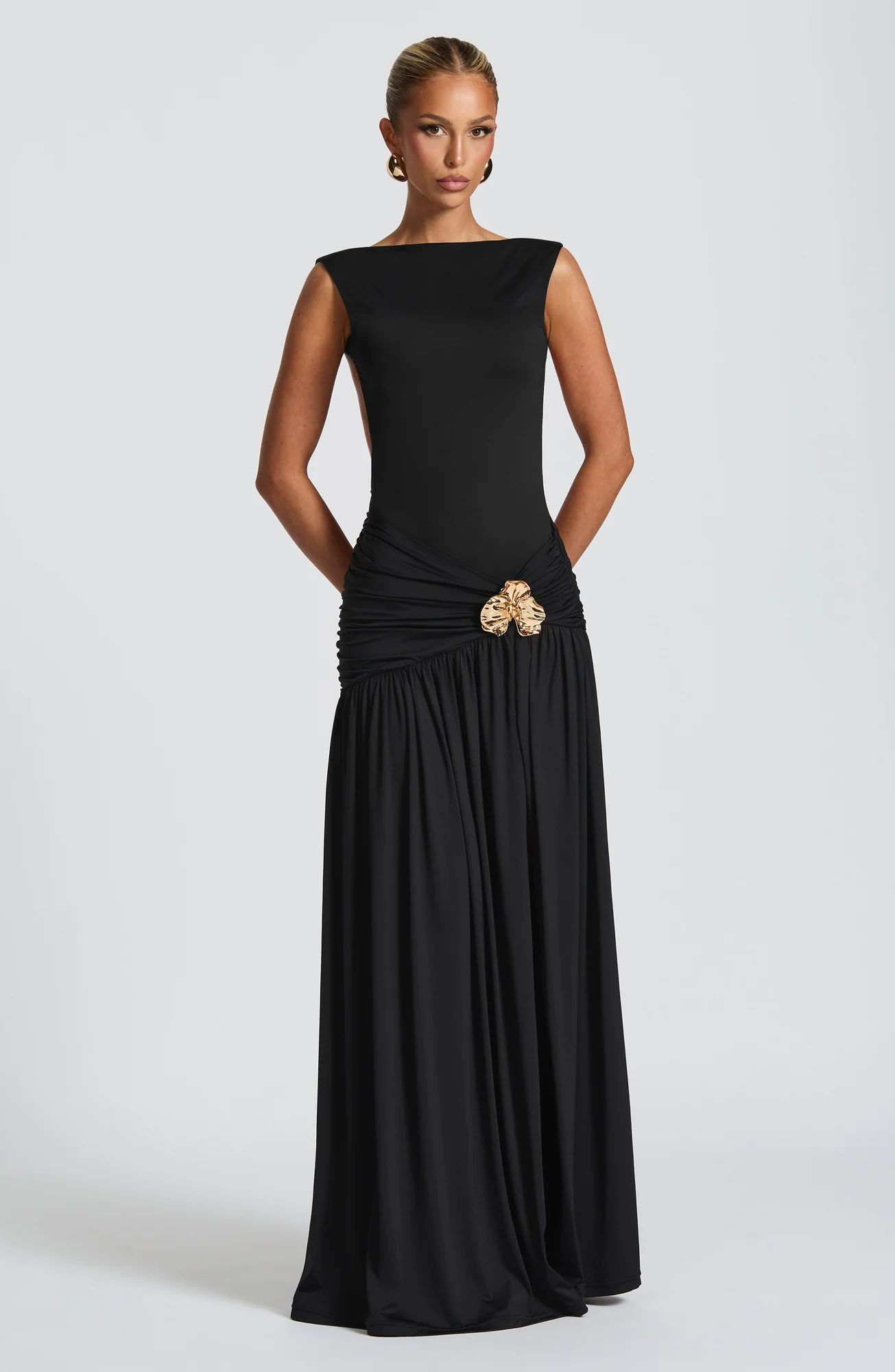 Slinky Black Maxi Skirt with Thigh-High Split