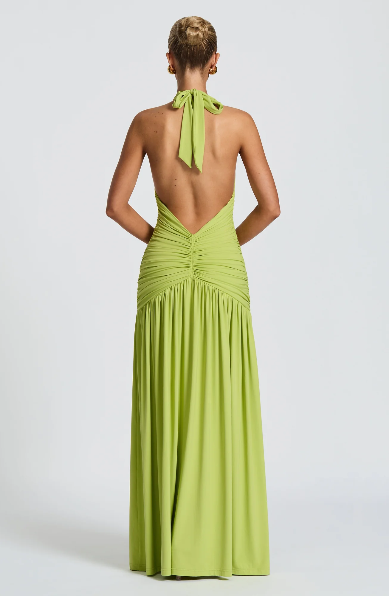 Olive Halterneck Maxi Dress with Thigh High Split