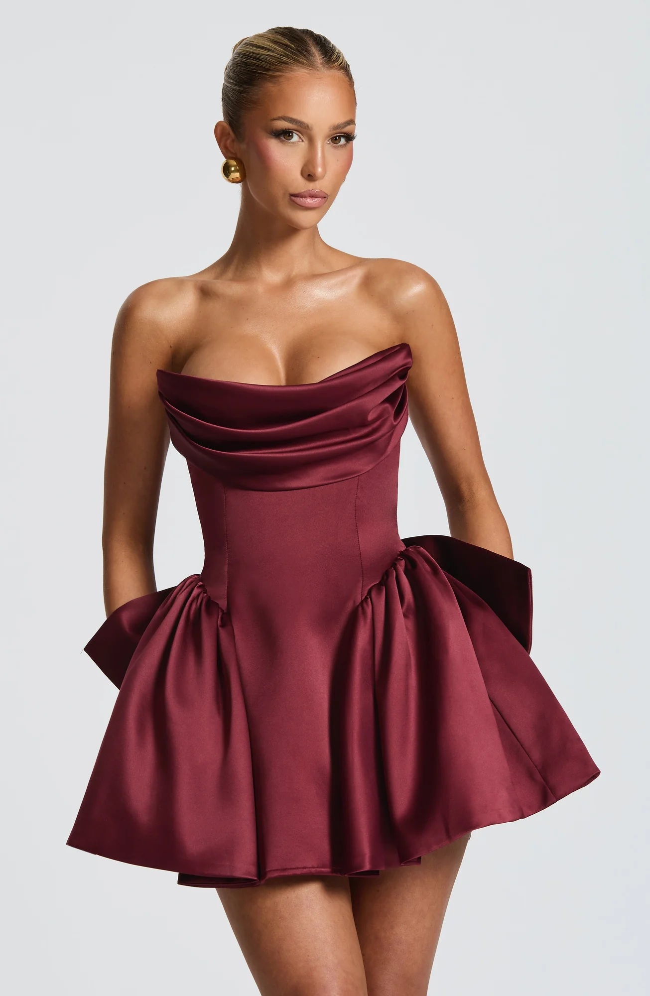 Cherry Lacquer Mini Dress with Bow Detail
