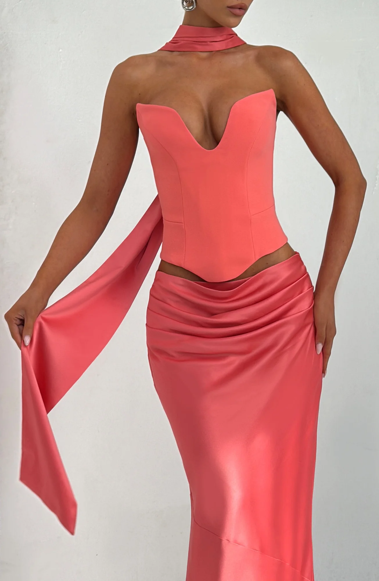 Luxurious Coral Pink Satin Scarf - Versatile Accessory
