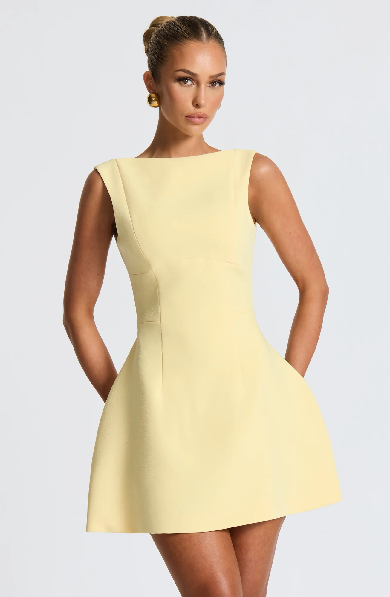 Lemon Boat Neck Mini Dress in Non-Stretch Crepe