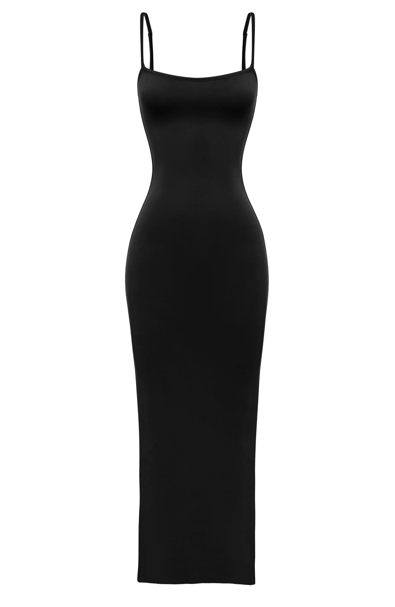 Black Modal Maxi Dress with Scoop Neck and Thin Straps
