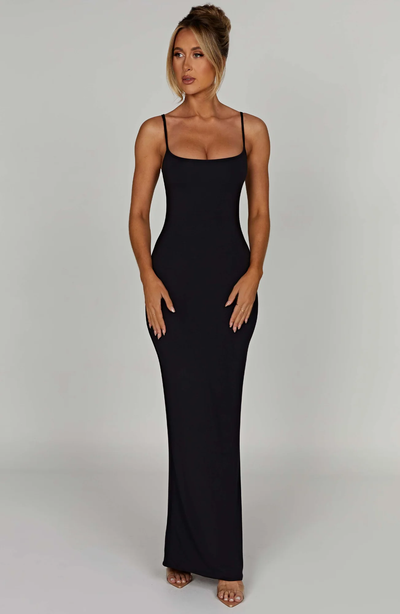 Black Modal Maxi Dress with Scoop Neck and Thin Straps