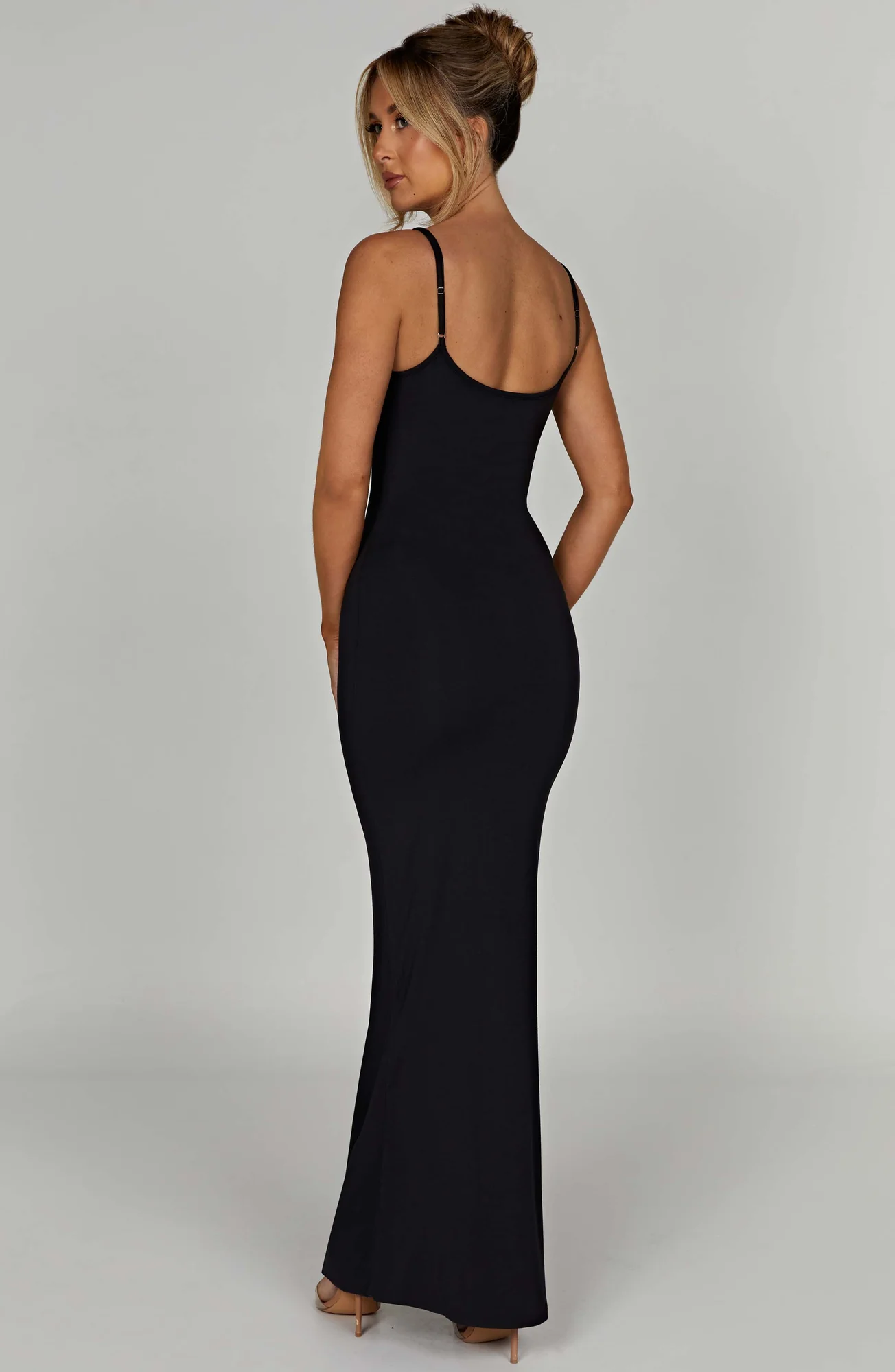 Black Modal Maxi Dress with Scoop Neck and Thin Straps