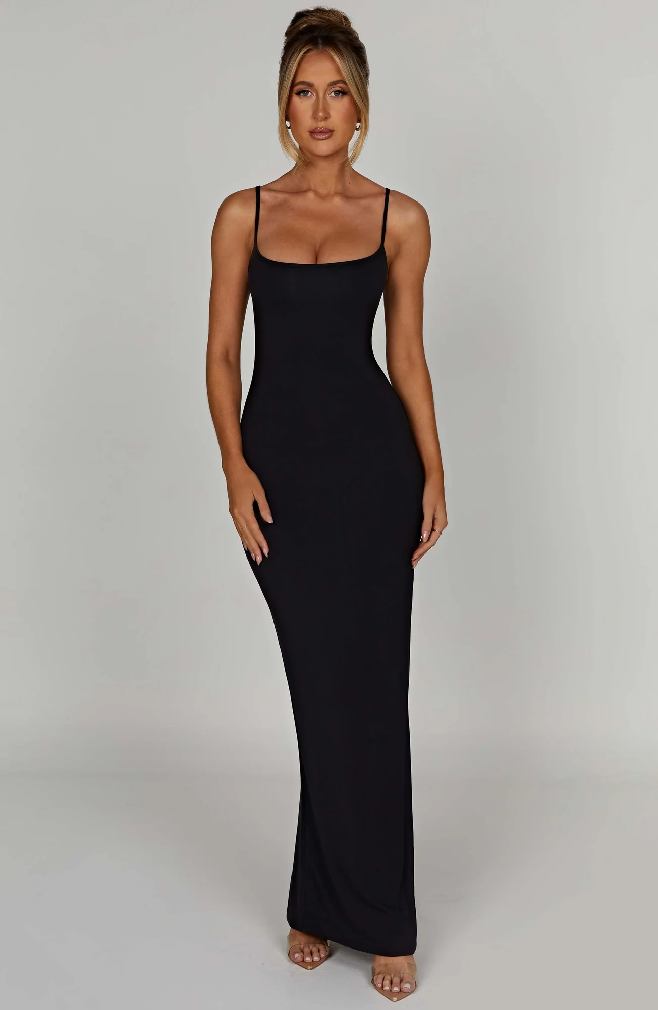 Black Modal Maxi Dress with Scoop Neck and Thin Straps