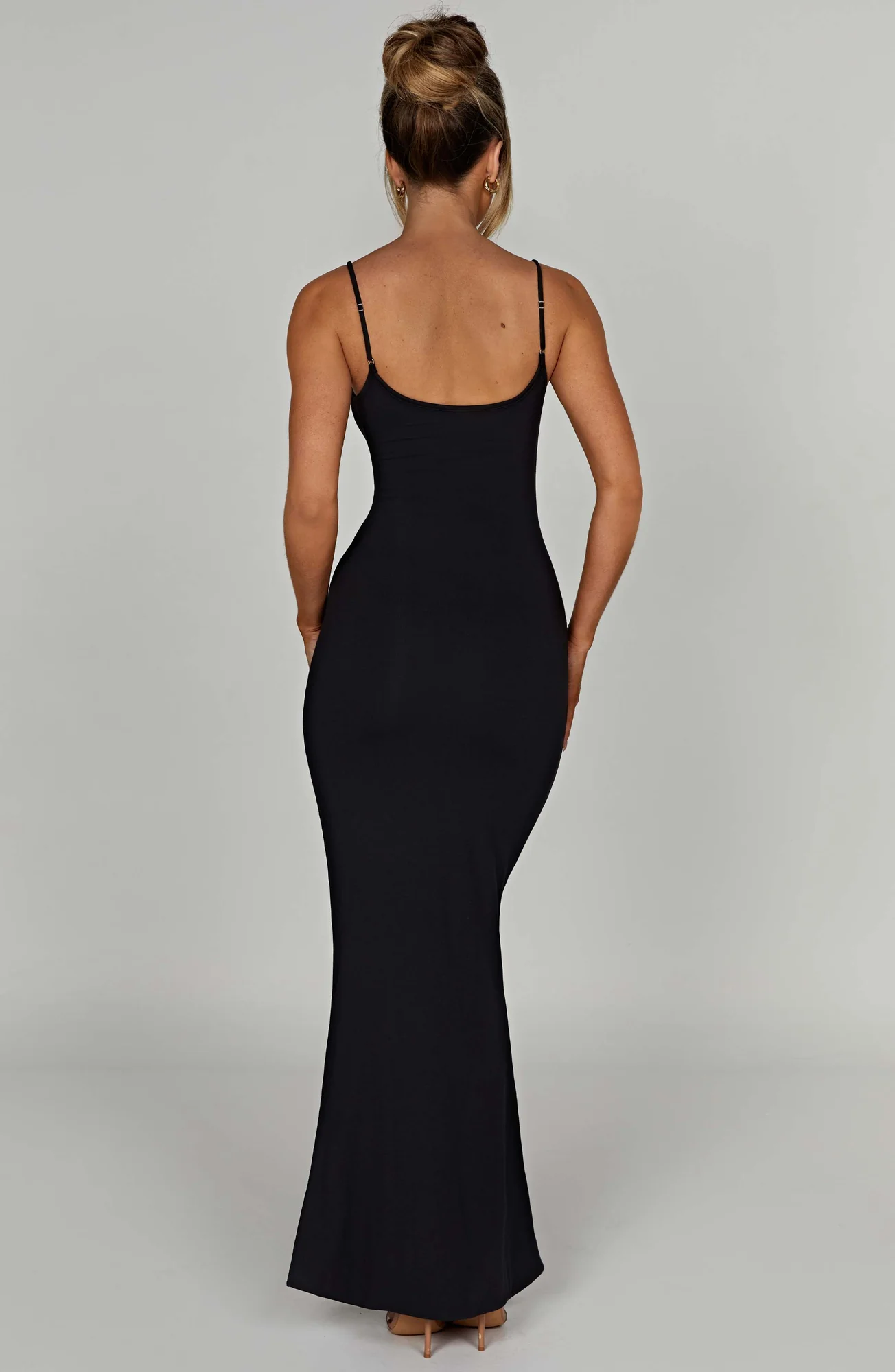 Black Modal Maxi Dress with Scoop Neck and Thin Straps