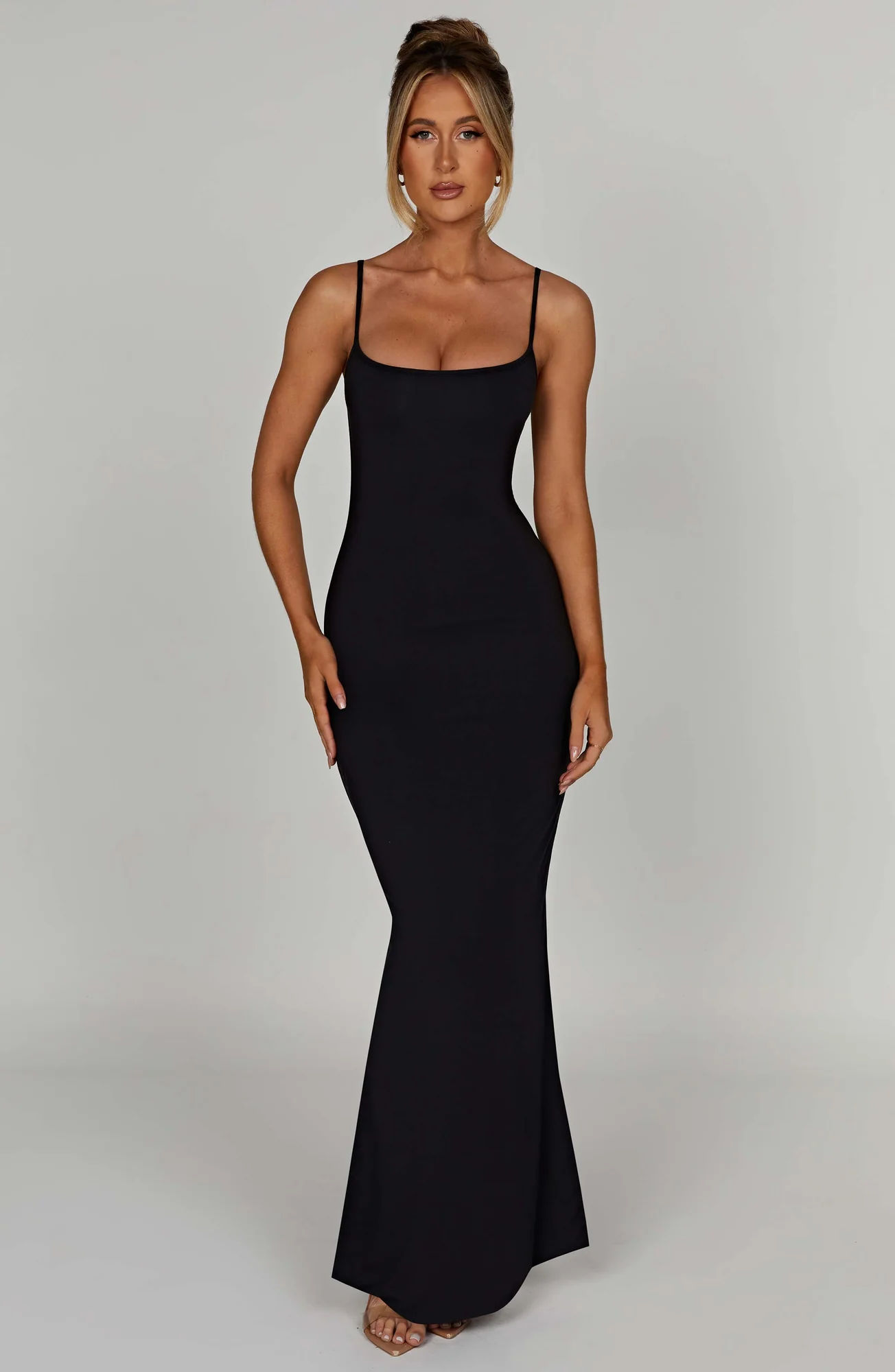 Black Modal Maxi Dress with Scoop Neck and Thin Straps
