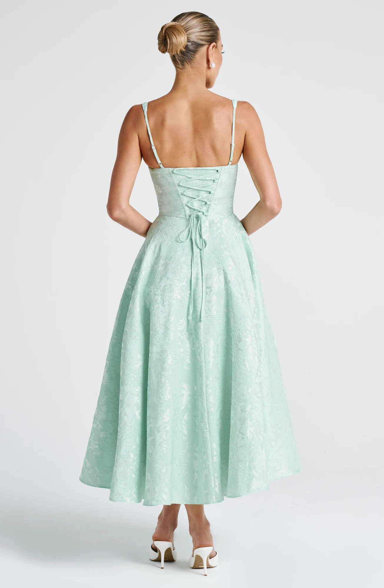 Floral Lace Midi Dress - Elegant Mint Green Outfit