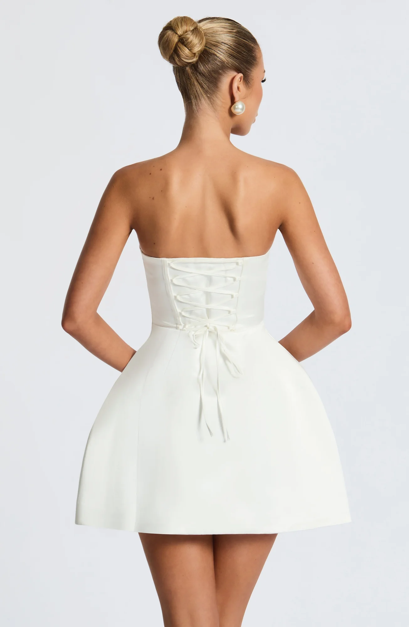 Ivory Strapless Bubble Mini Dress with Detachable Bow