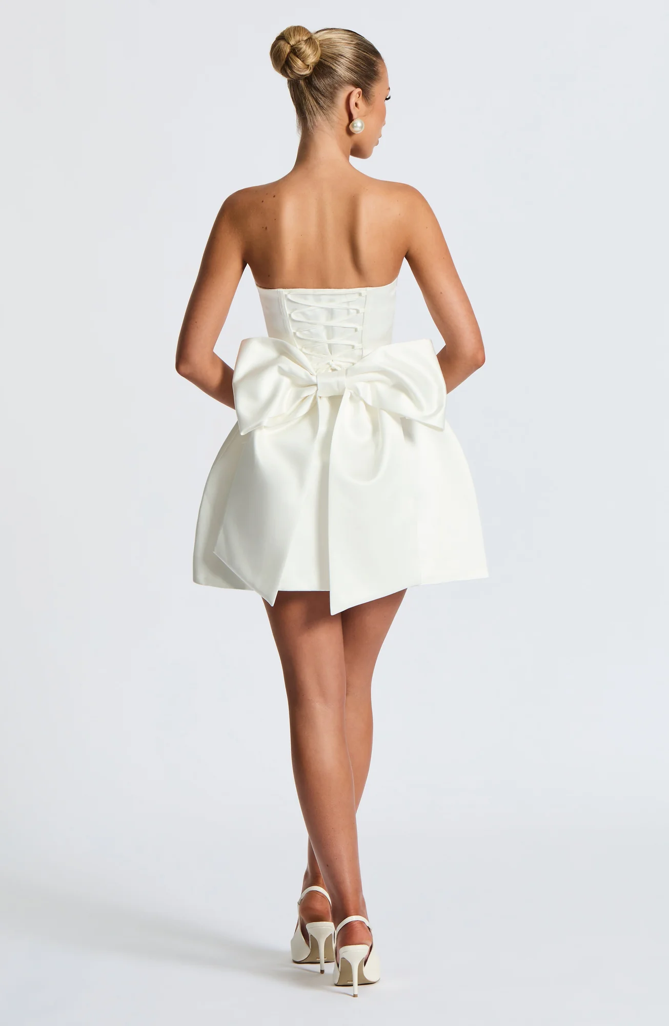 Ivory Strapless Bubble Mini Dress with Detachable Bow