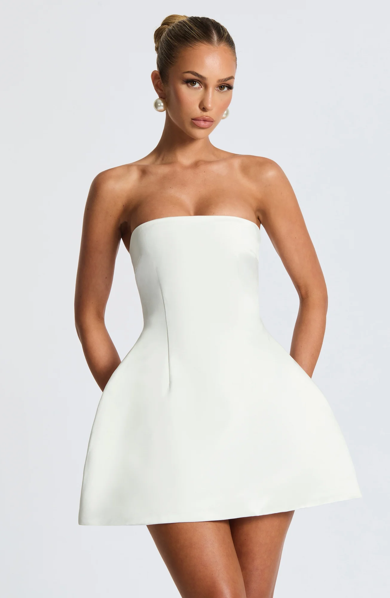 Ivory Strapless Bubble Mini Dress with Detachable Bow