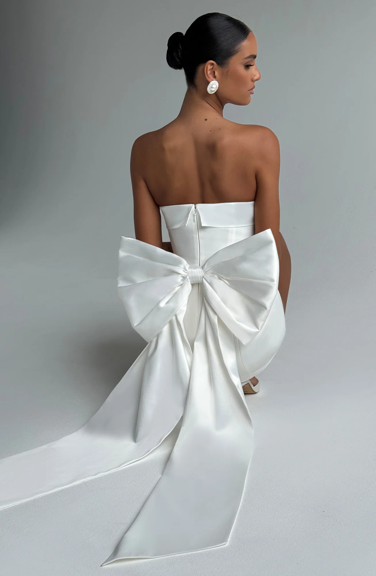 Ivory Strapless Mini Dress with Dramatic Satin Bow Detail