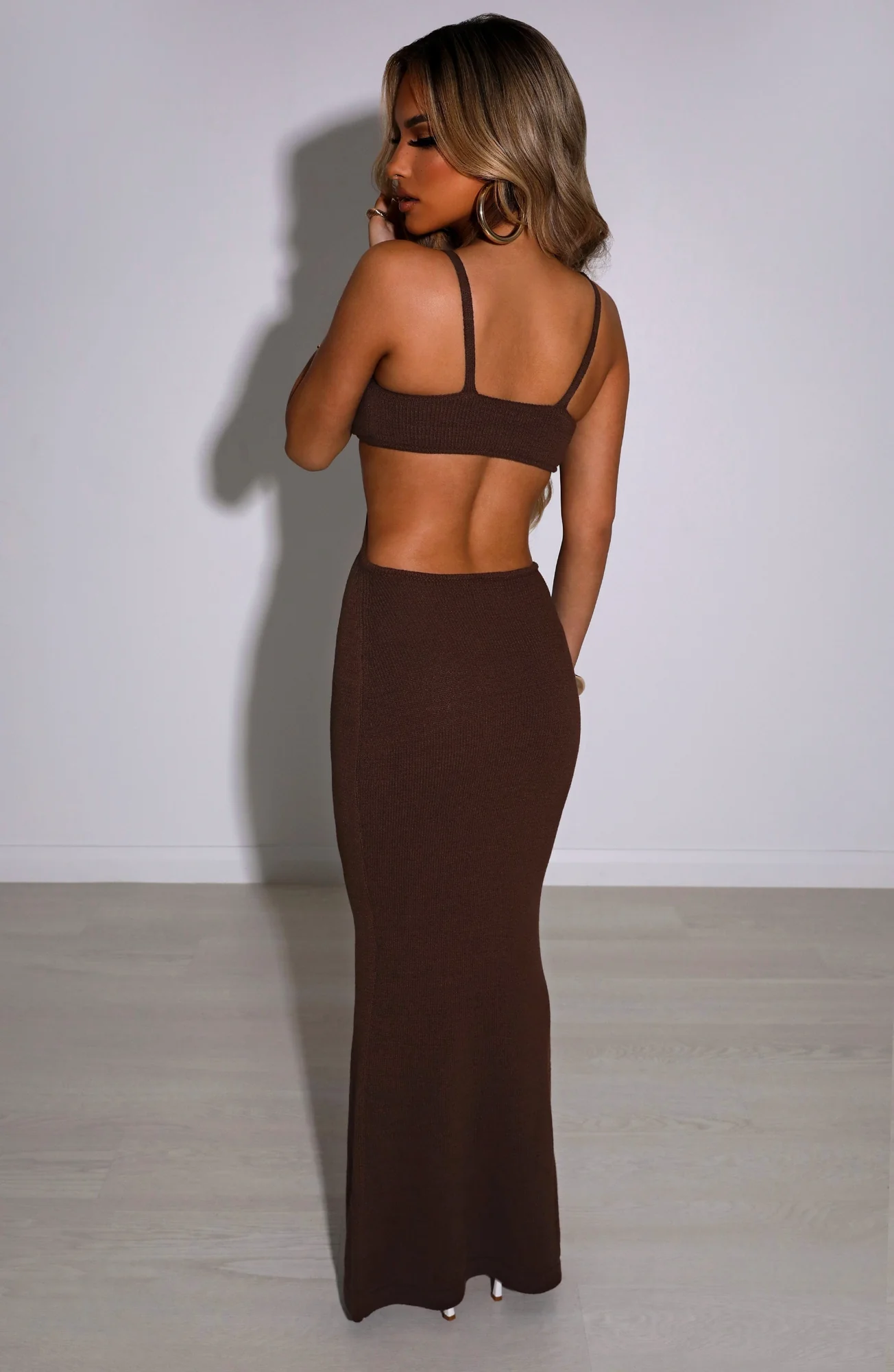 Chocolate Cotton/Poly Knit Triangle Cut Maxi Dress
