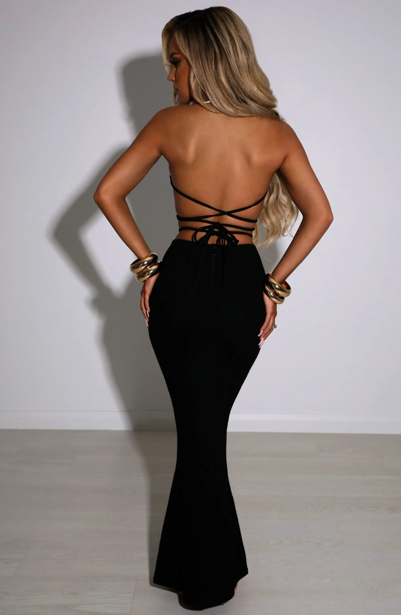 Black Criss-Cross Waist Maxi Skirt